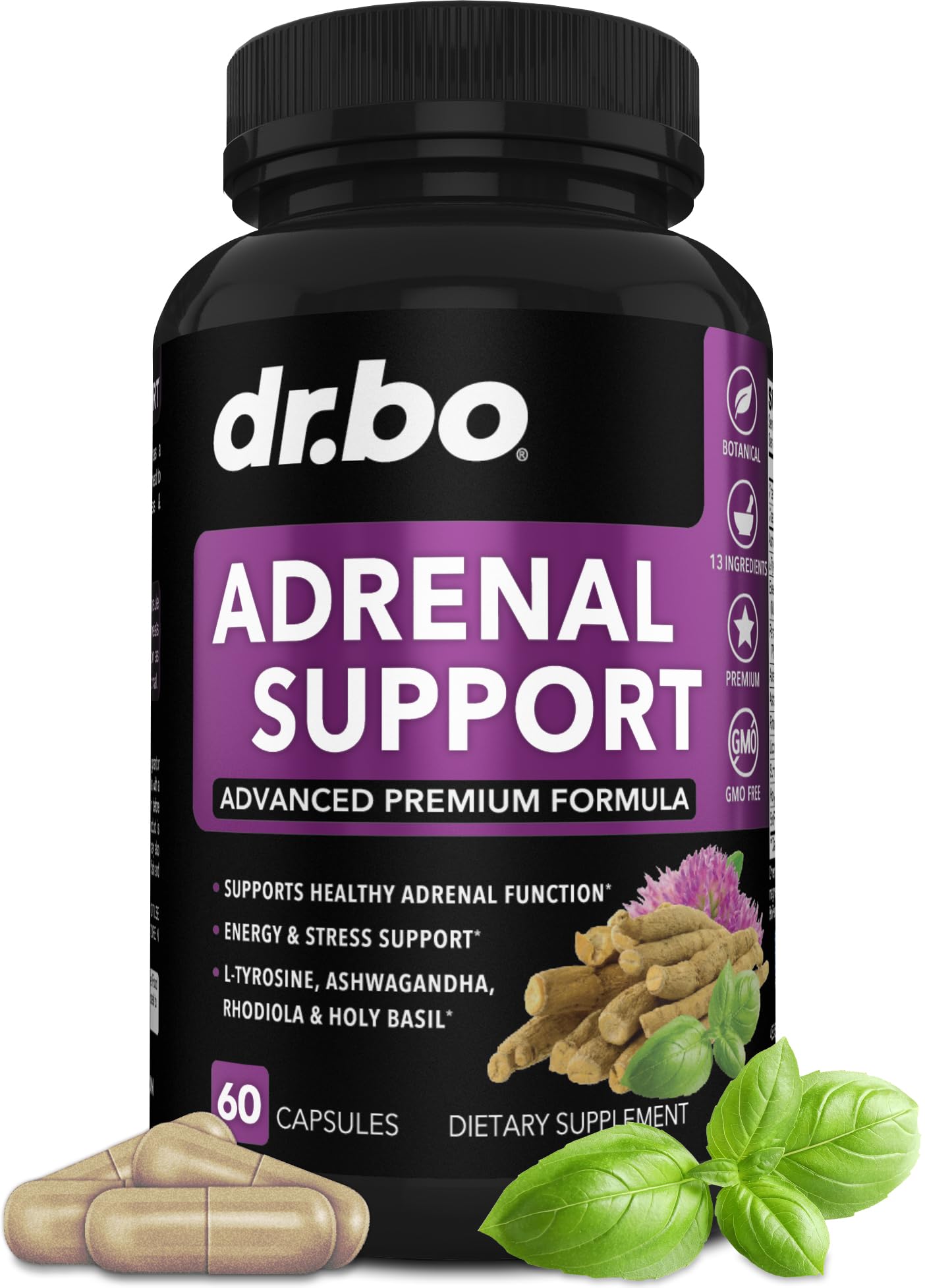 Adrenal Support Cortisol Manager Supplement - Adrenal Fatigue Supplements for Women & Men with Natural Adaptogen Ashwagandha Holy Basil Rhodiola L Tyrosine Complex Fatigue Cortisol Health - 60 Pills DR. BO Au supplements