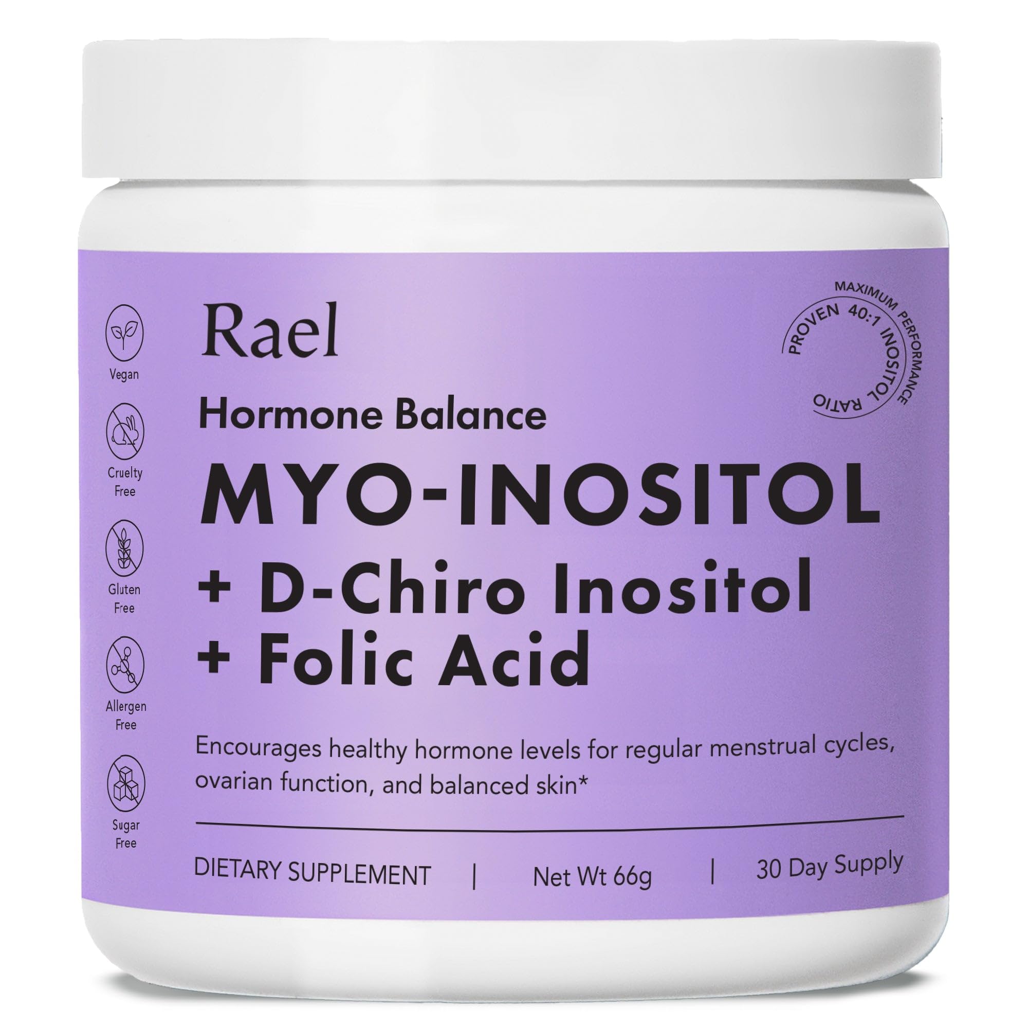 Rael Hormone Balance for Women, Inositol Powder Supplement - Vitamin B8, 40:1 Proven Ratio, Folic Acid for Ovarian Function (30 Servings) Rael Au supplements
