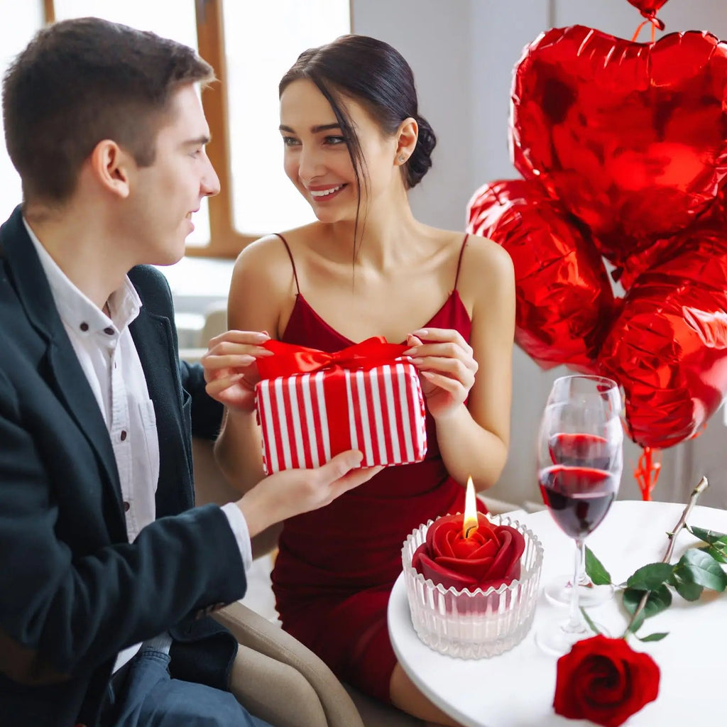 Red Rose Candle in Rippled Glass Jar for Valentine's Day Gifts, English Pear& Freesia Scented Candles Peytanger Au supplements