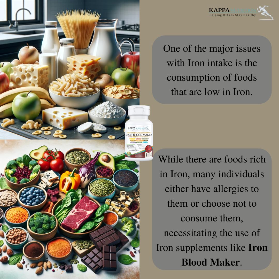 KAPPA NUTRITION Iron 26mg, Vitamin C & Orange 150mg, Folate 667mcg DFE, Vitamin B12, Beetroot, Brewers Yeast, Broccoli & MCT Oil
