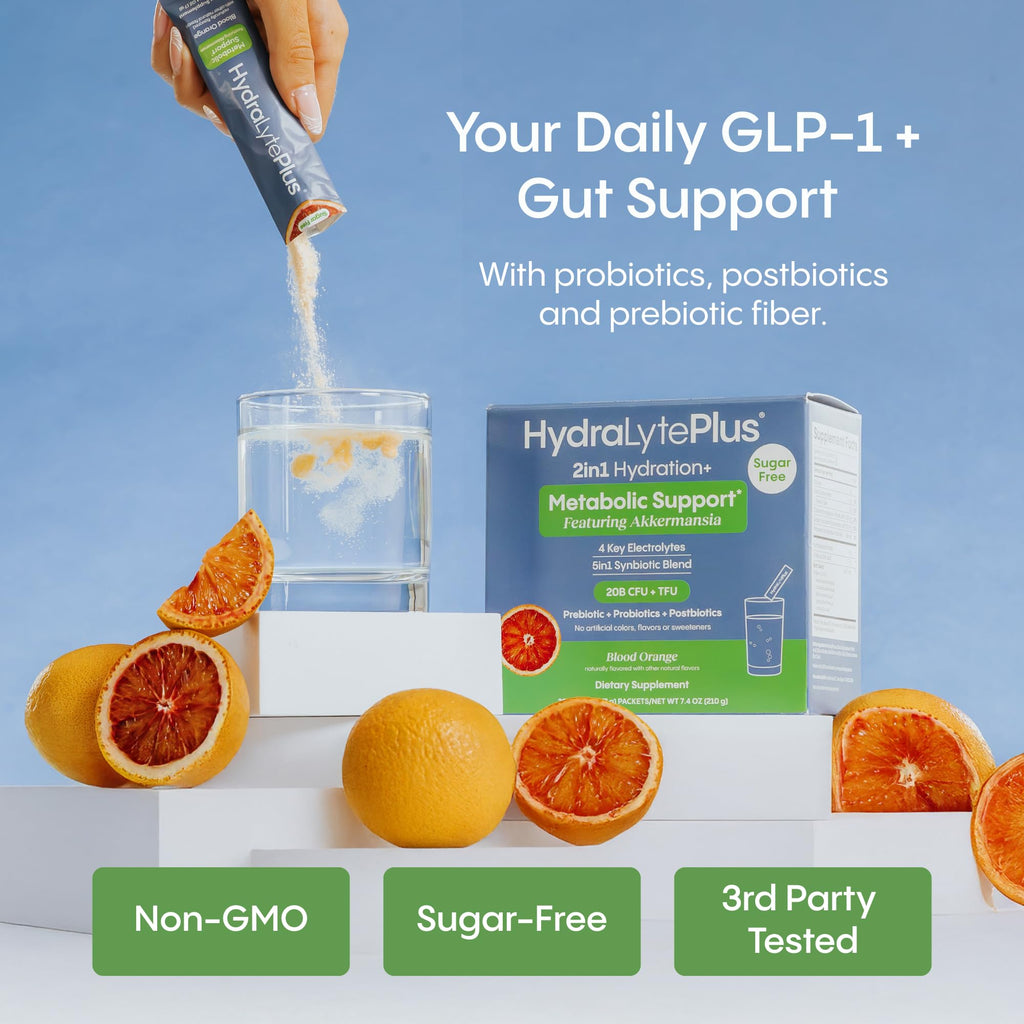Hydralyte Plus Metabolic Support - GLP-1 Weight Loss Management and Gut Health - 5in1 Probiotic Blend - Akkermansia Muciniphila + Prebiotic Fiber + Electrolytes - Sugar Free (30 Packets) Hydralyte Au supplements