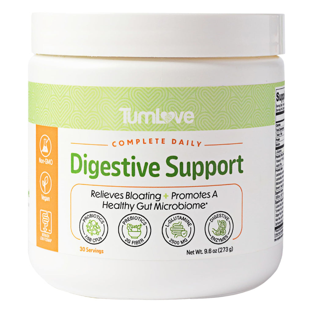 TumLove IBS Relief & Digestive Support Powder – Low FODMAP Certified, Probiotics, Prebiotics, Digestive Enzymes, L-Glutamine & 5 Soothing Herbs