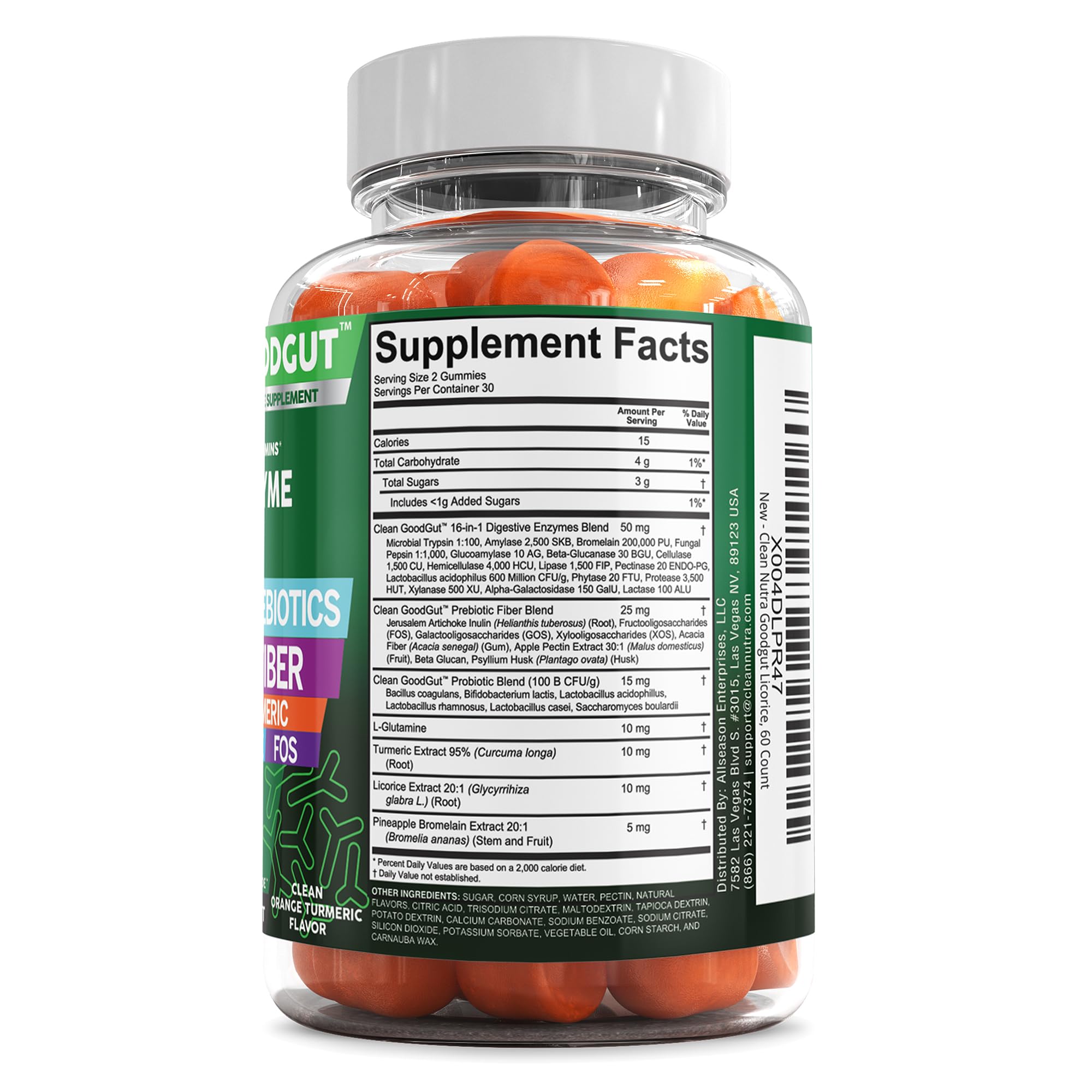 Clean Nutraceuticals Digestive Enzymes with Probiotics & Prebiotics for Digestive Health Gummies & L-Glutamine for Gut Health Bromelain Apple Pectin Inulin FOS Plant