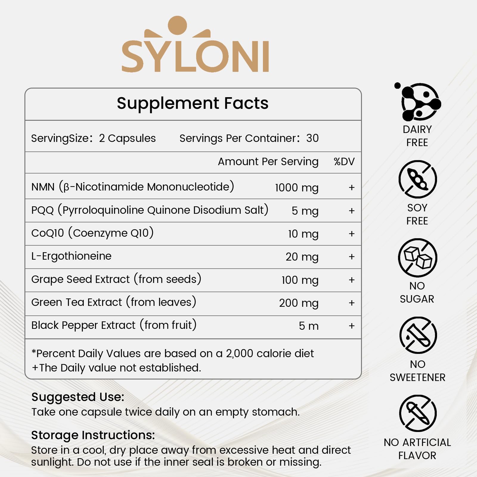Syloni NMN Supplement 1000mg, 99% Pure NMN 4-in-1 NAD+ Booster with PQQ, CoQ10, L-Ergothioneine, 60 Capsules Nicotinamide Mononucleotide - Anti-Aging, Energy Boost, DNA Repair for Adults, Vegan Syloni Au supplements
