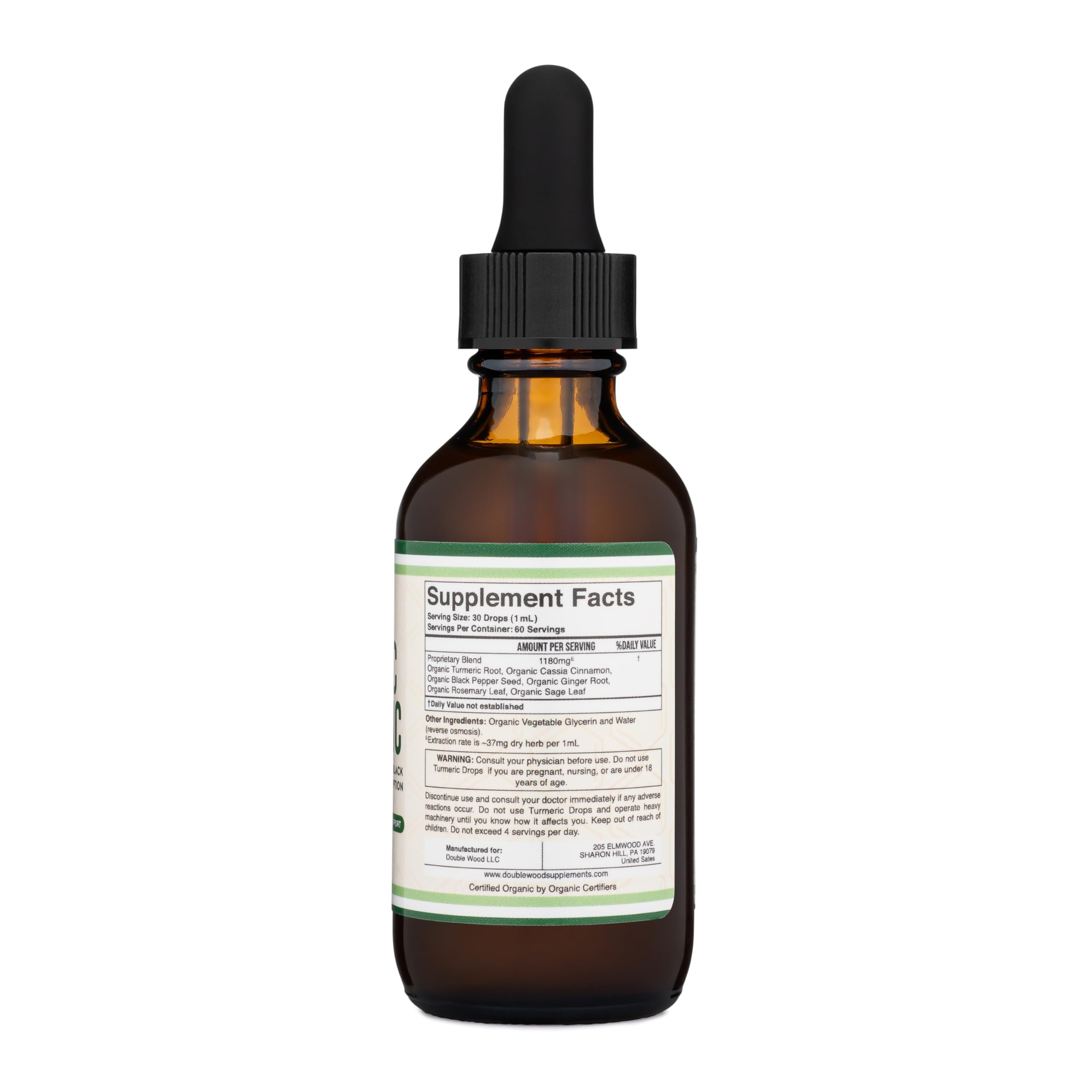 Turmeric Curcumin with Black Pepper Drops - Organic Turmeric Supplement Drops 1,180mg - 2FL OZ, 60 Servings (with Black Pepper Seed, Ginger, Rosemary, and Sage)