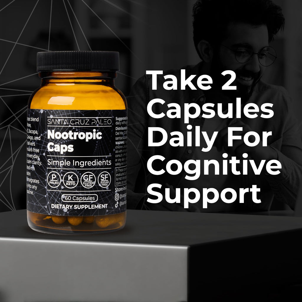 Santa Cruz Paleo Nootropic Capsules – Lions Mane, Alpha GPC, Panax Ginseng & Ginkgo Biloba for Focus, Memory, Mental Clarity & Energy – Keto, Paleo, Gluten Free Brain Supplement, 60 Caps Santa Cruz Paleo Au supplements