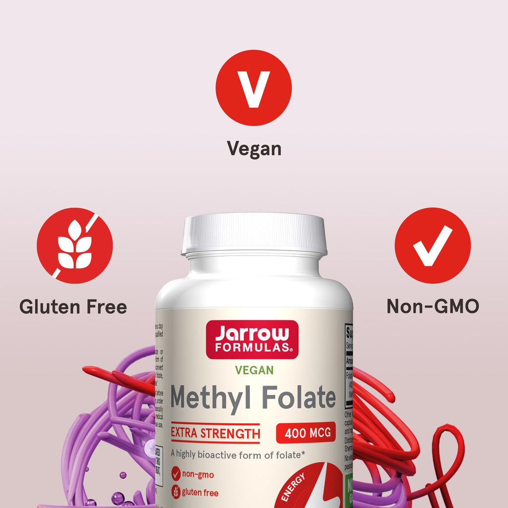 Jarrow Formulas Extra Strength Methyl Folate 400 mcg, Dietary Supplement for Cardiovascular and Neurologic Health Support