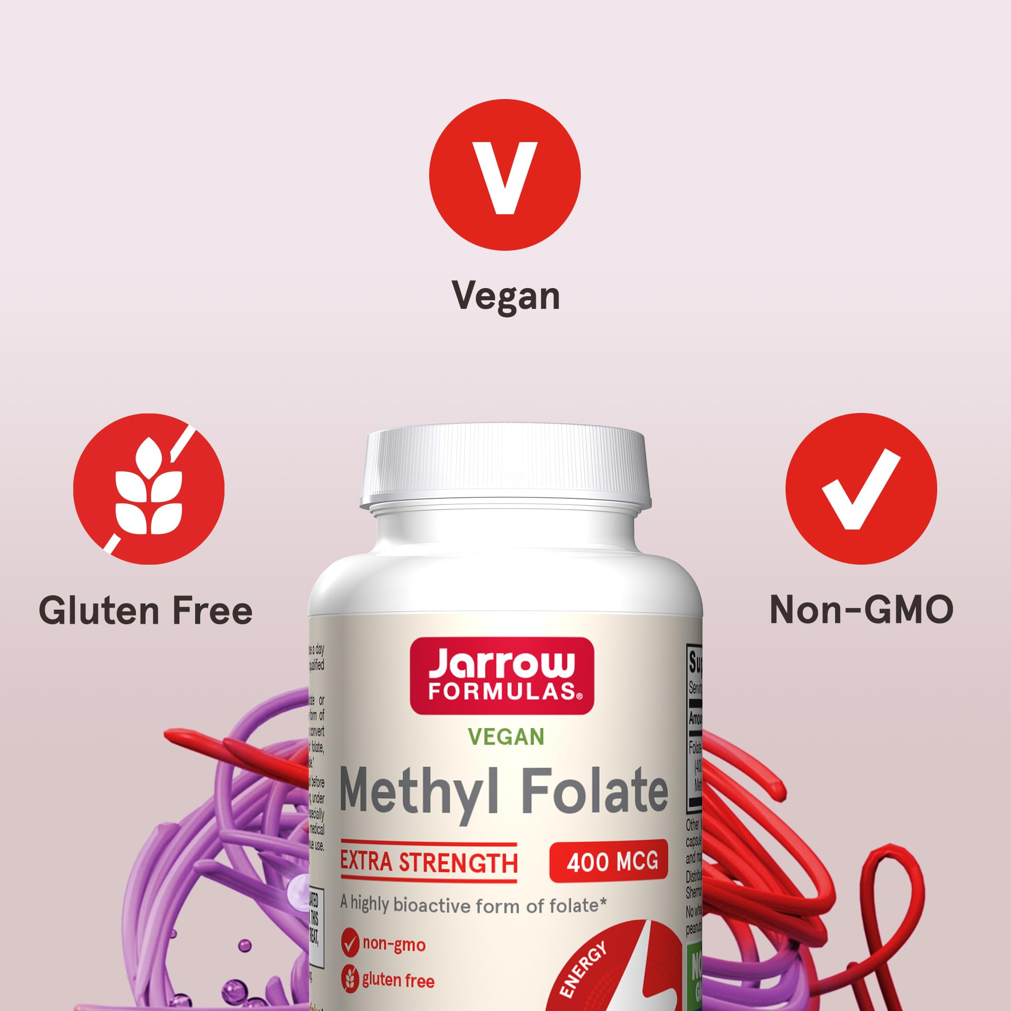 Jarrow Formulas Extra Strength Methyl Folate 400 mcg, Dietary Supplement for Cardiovascular and Neurologic Health Support