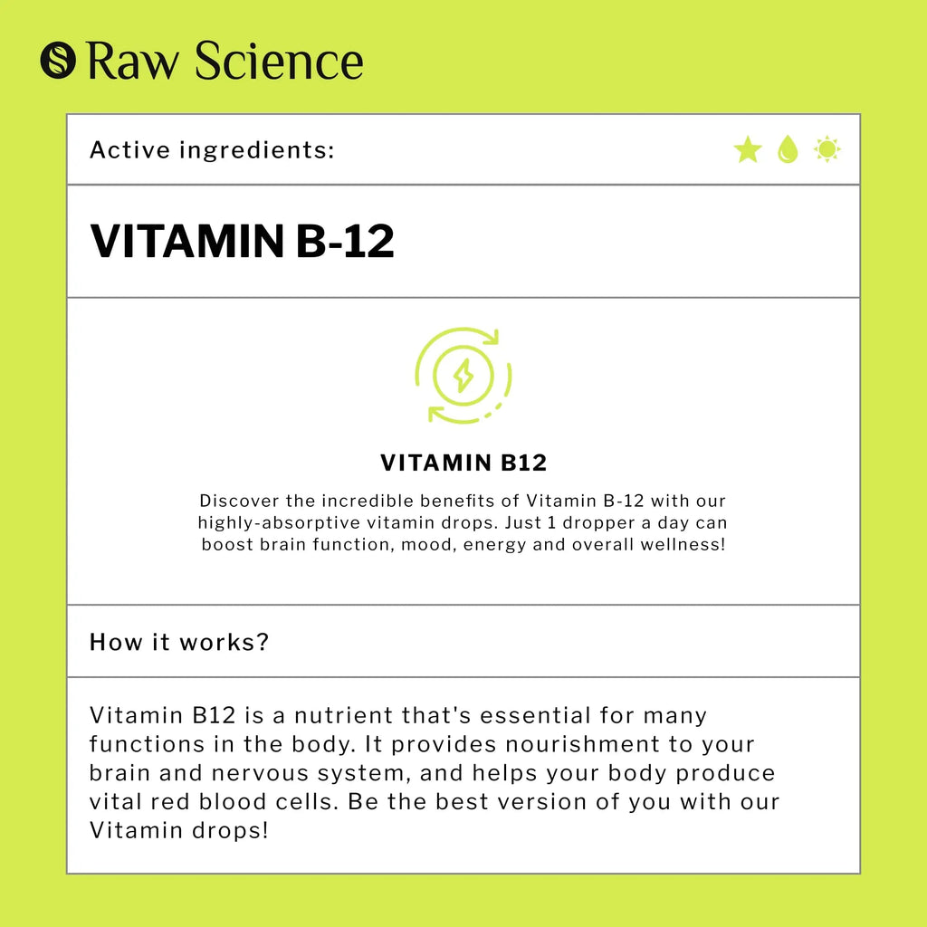 Vitamin B12 Liquid Drops Sublingual 5000mcg, Methyl & Methylcobalamin Supplements S RAW SCIENCE Au supplements
