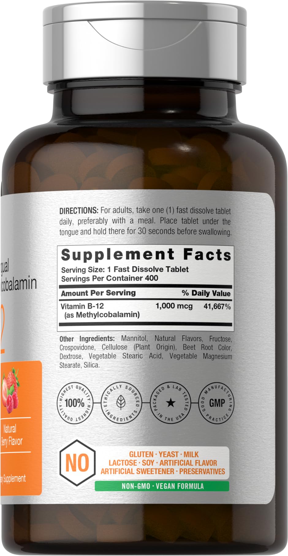 Horbaach Vitamin B12 1000 mcg Sublingual | 400 Fast Dissolve Tablets | Methylcobalamin Supplement for Women and Men