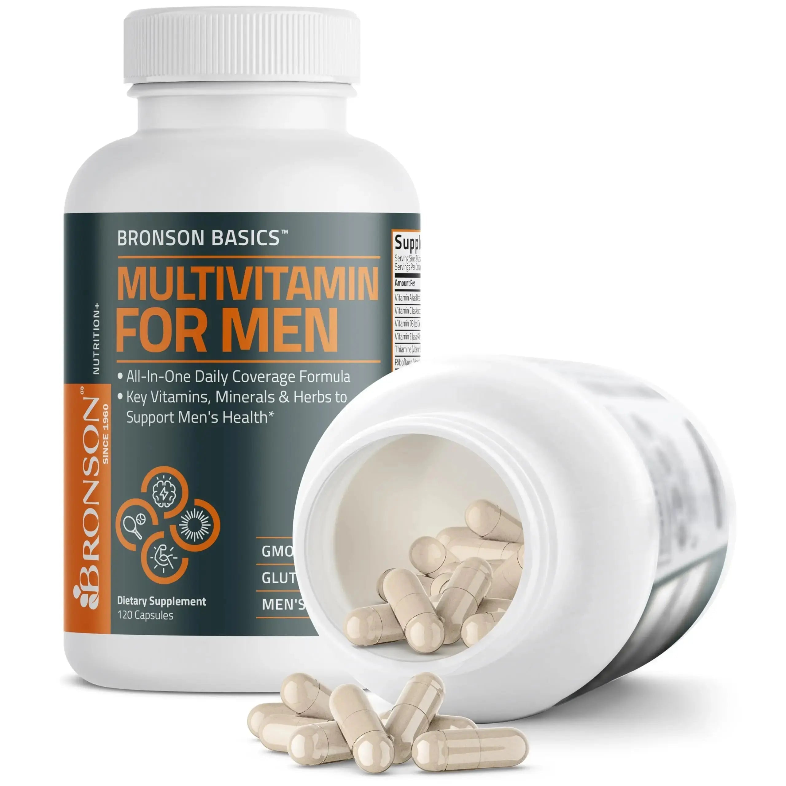 Bronson Multivitamin for Men All-in-One Daily Coverage Formula Key Vitamins, Minerals & Herbs to Support Men's Health, 120 Capsules Bronson Au supplements