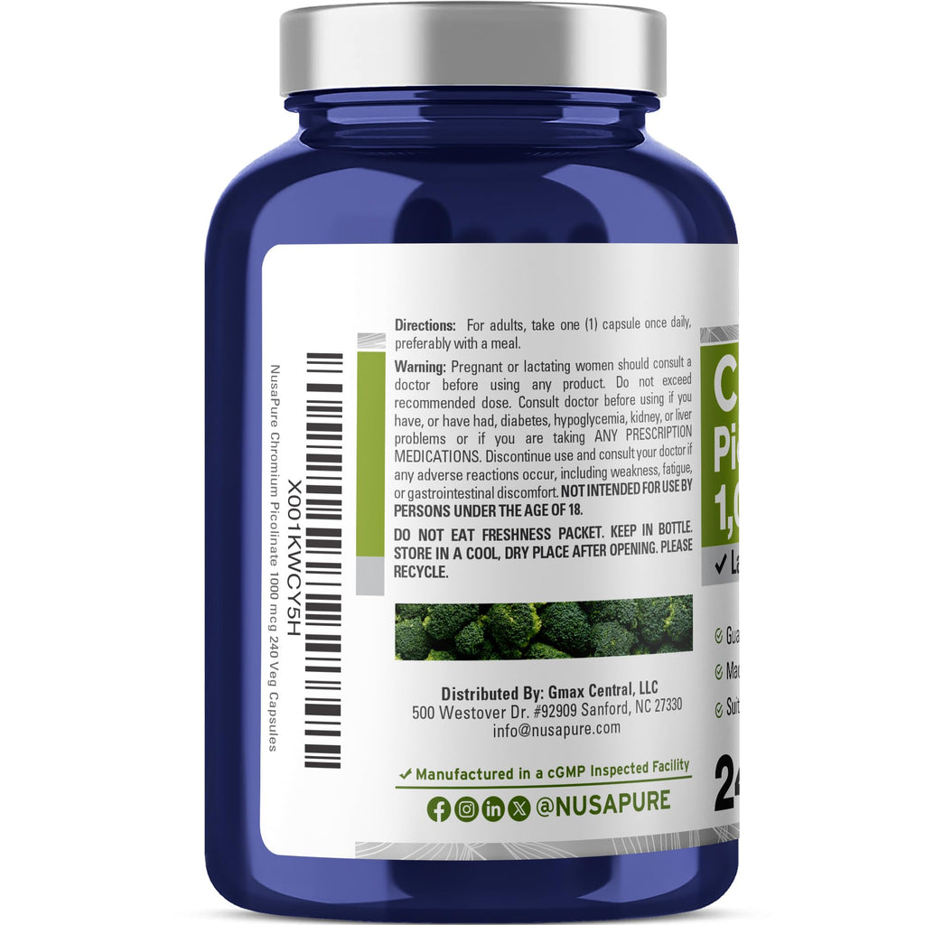 NusaPure Chromium Picolinate 1000mcg 240 Veggie Capsules (Non-GMO, Vegan) NusaPure Au supplements