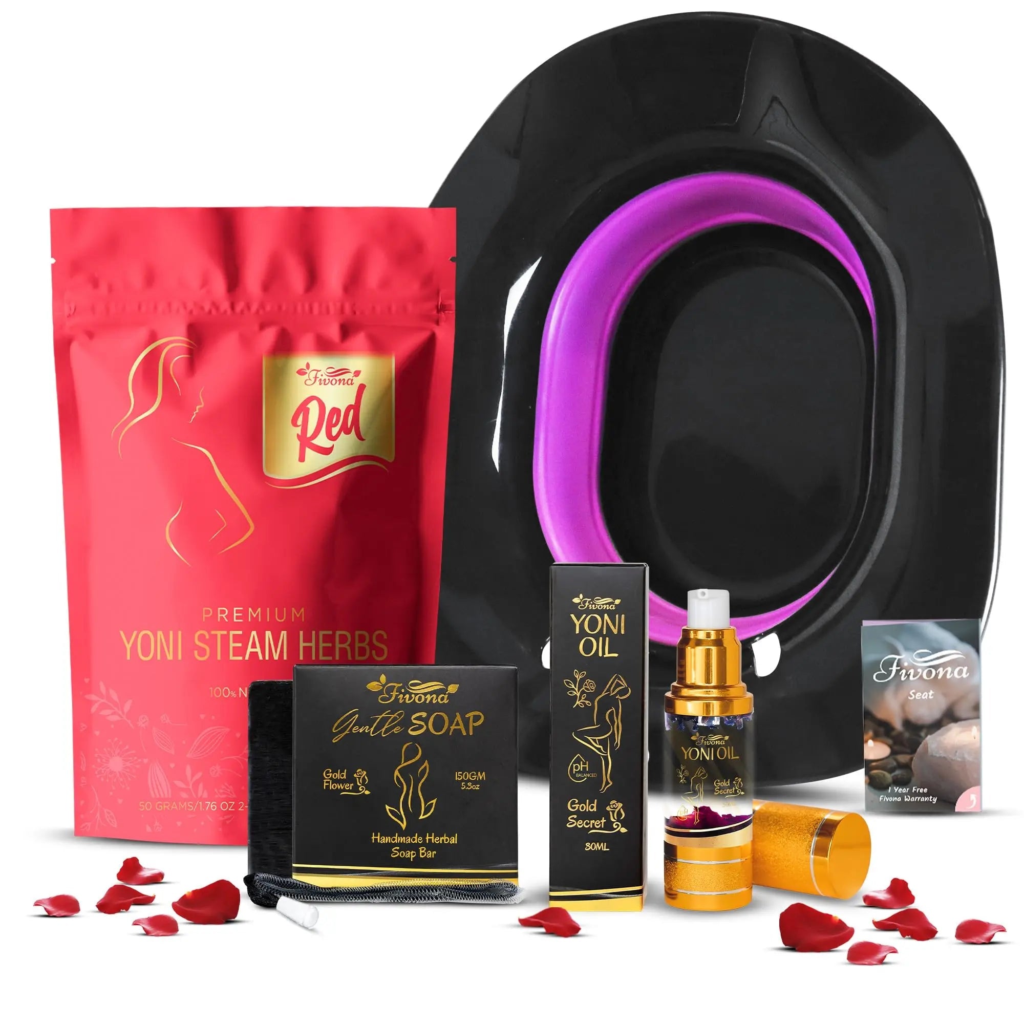 Fivona 4-in-1 Feminine Care Kit, Yoni Oil, Yoni Soap, Yoni Steaming Pot and Red Premium V Steam Herbs FIVONA Au supplements