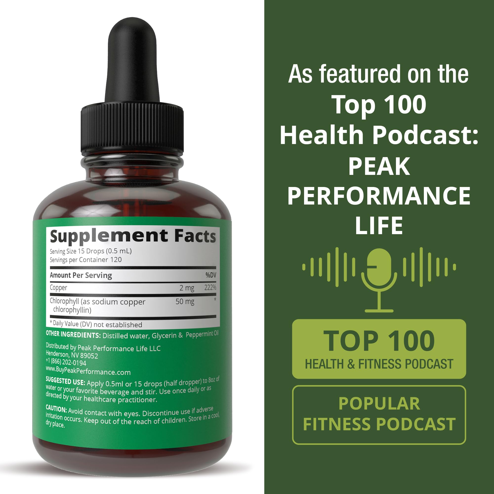 Chlorophyll Liquid Drops - Ultra High Purity, Alcohol Free, Non-GMO, Gluten Free Liquid Chlorophyll Drops Supplement. Take with Water. Internal Deodorant + Skin Care, Immune, and Digestive Support Peak Performance Au supplements