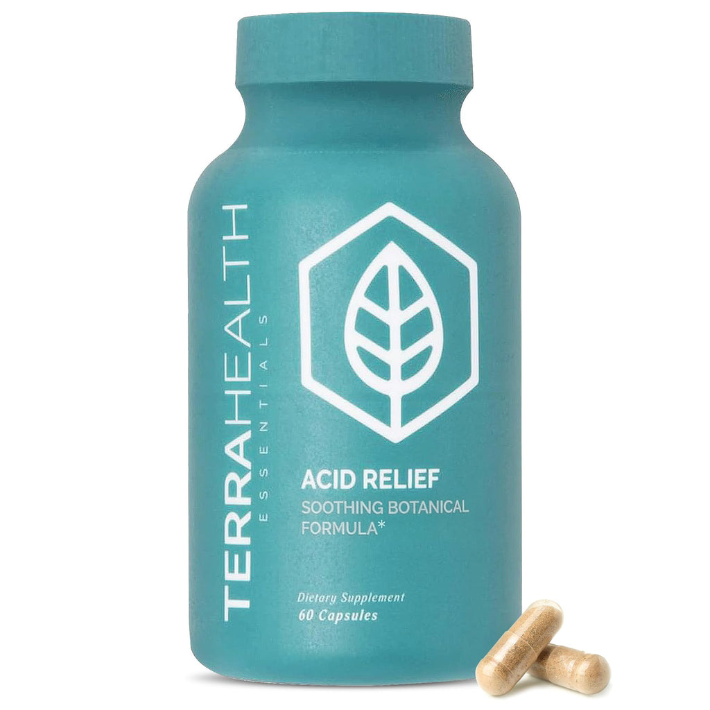Terra Health Essentials Acid Relief - Plant Based Digestive Support Supplement for Comfortable Gut Function - Lemon Balm, Slippery Elm,