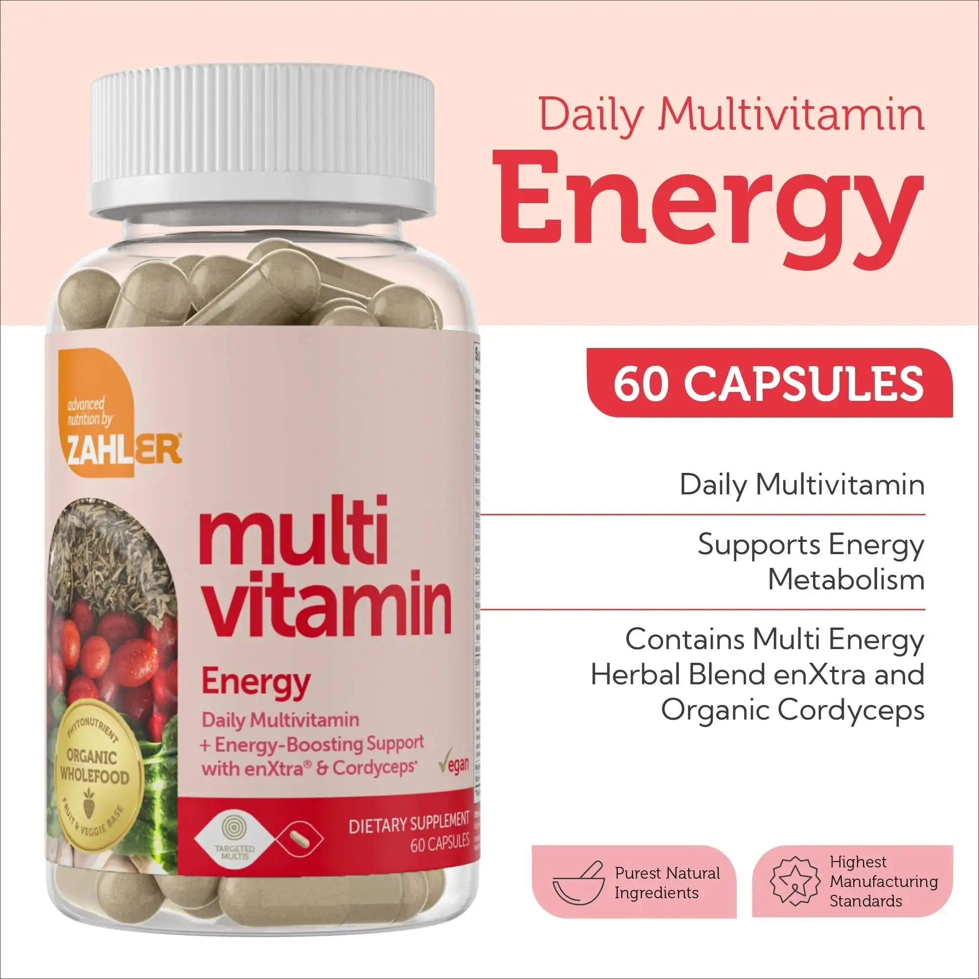 Zahler - Daily Multivitamin for Women & Men with Energy Vitamins, Minerals & Iron (60 Count) Kosher Men & Womens Multivitamins for Healthy Energy Zahler Au supplements