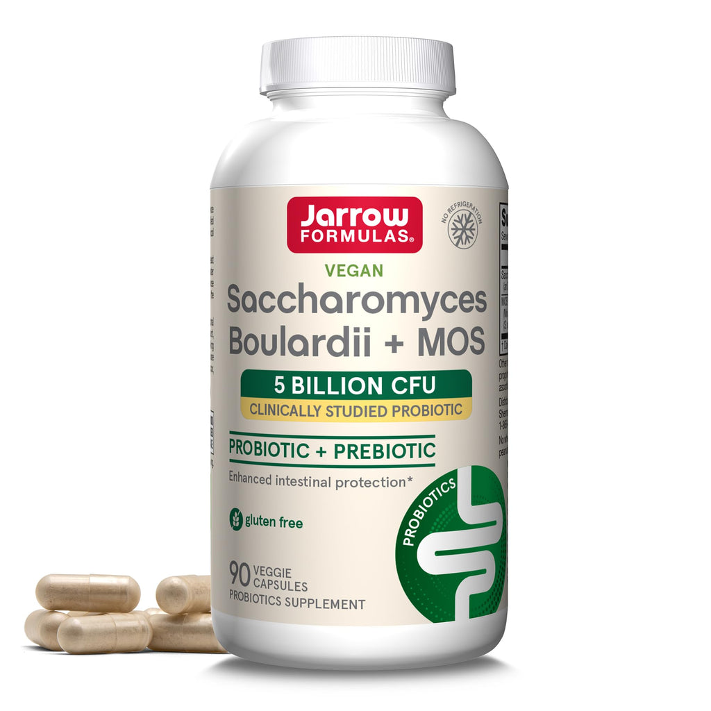Jarrow Formulas Saccharomyces Boulardii + MOS Probiotics for Digestive Health and Intestinal Tract Support - 5 Billion CFU Per Serving - 90 Delayed Release Caps