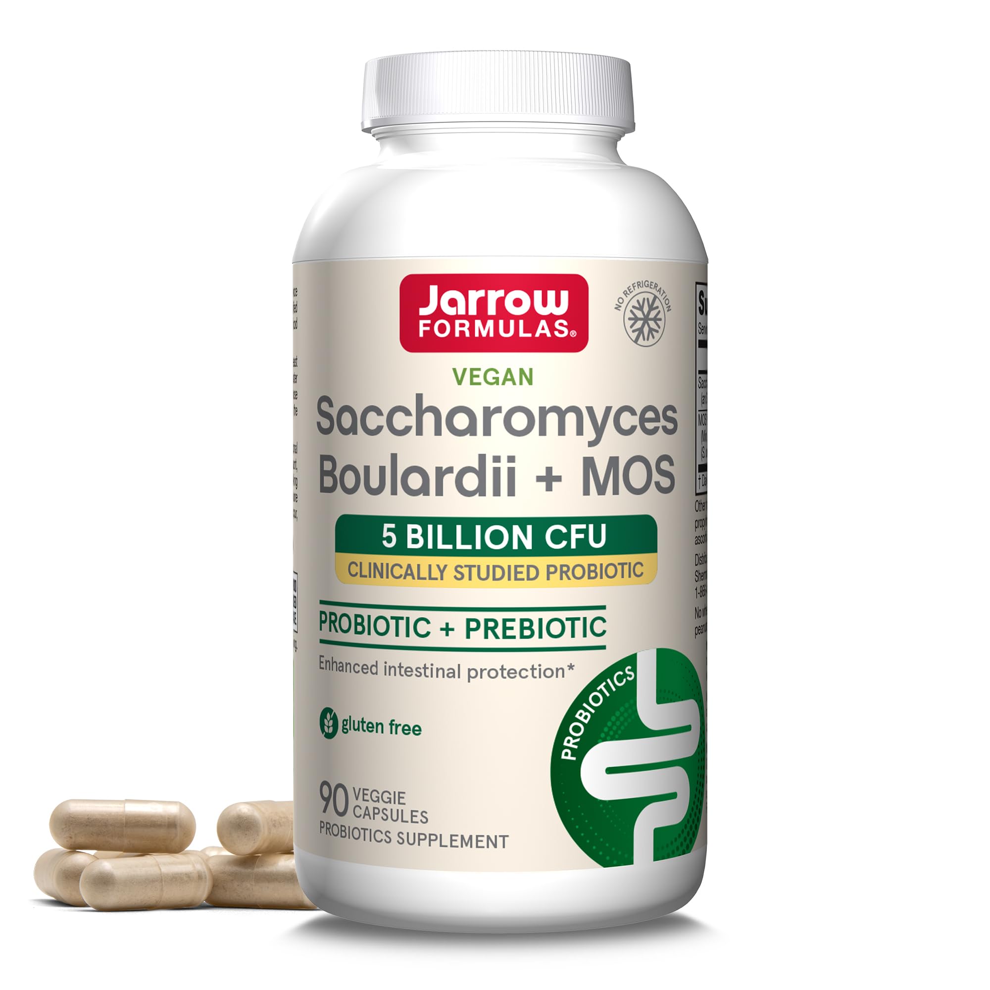 Jarrow Formulas Saccharomyces Boulardii + MOS Probiotics for Digestive Health and Intestinal Tract Support - 5 Billion CFU Per Serving - 90 Delayed Release Caps