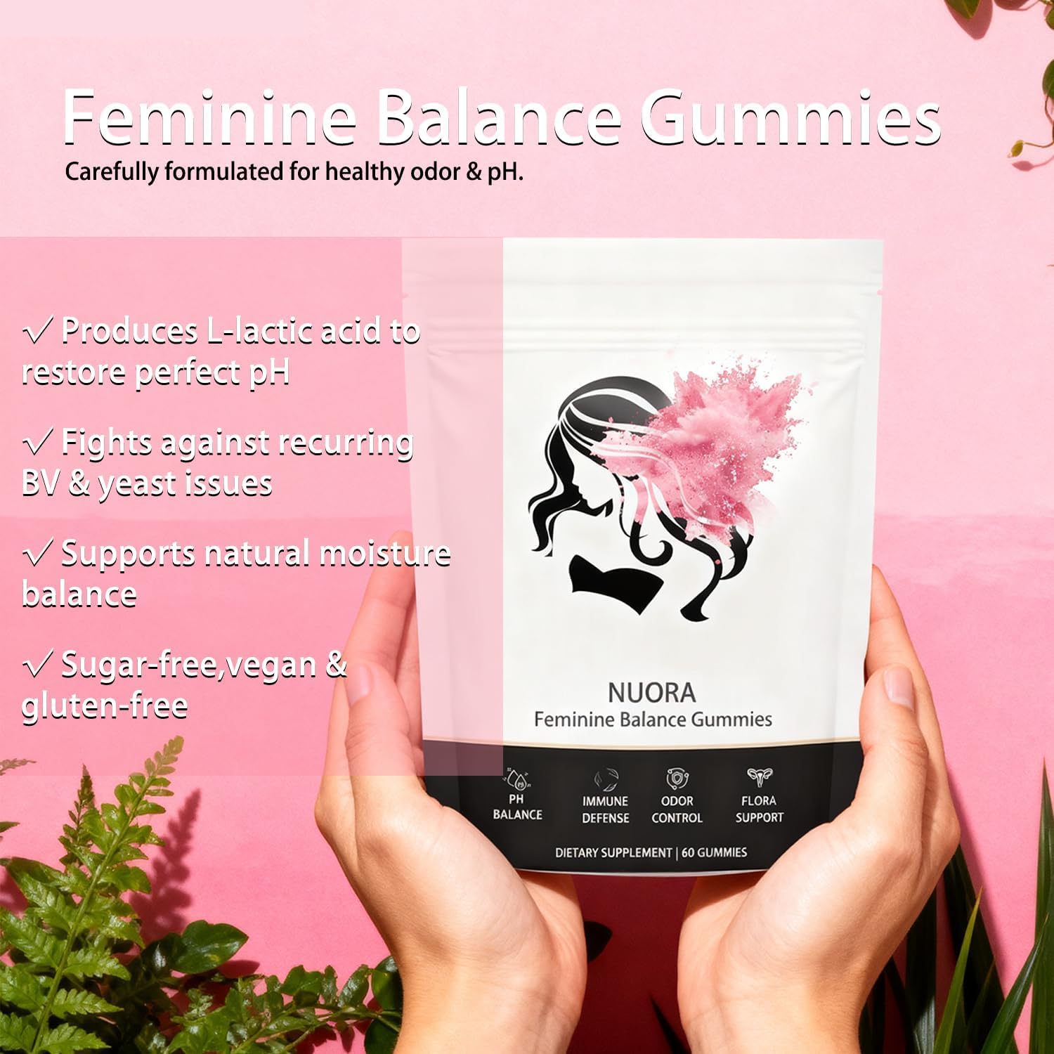 nuora Feminine Balance Gummies, Vegan Hawaiian Pineapple, pH Balance, Healthy Odor, Flora and Immune Support,