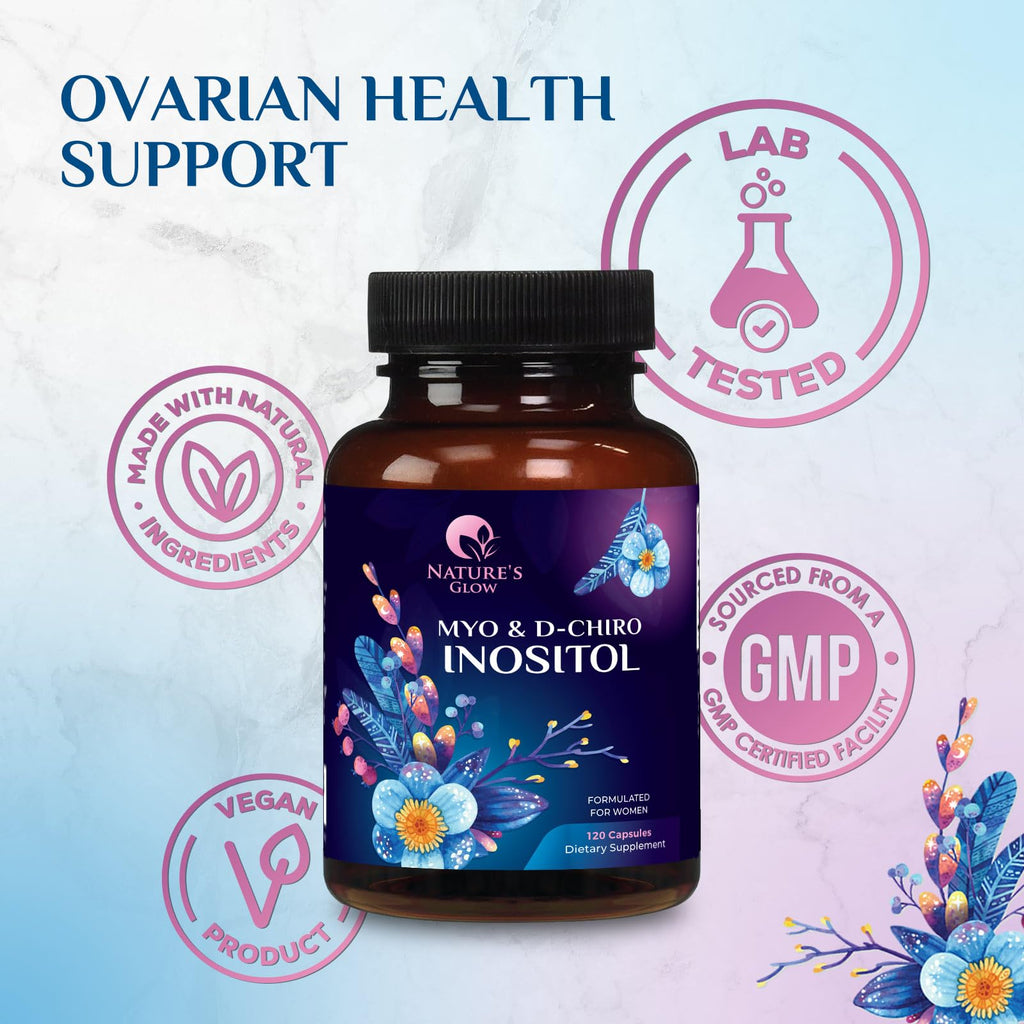 Myo-Inositol & D-Chiro Inositol 1025mg - 40:1 Ideal Ratio for Ovarian Support, Vegan Myo & D Chiro Supplement for Women's Natural Balance and Hormone Support, Vitamin B8, Non-GMO - 120 Capsules Nature's Glow Au supplements
