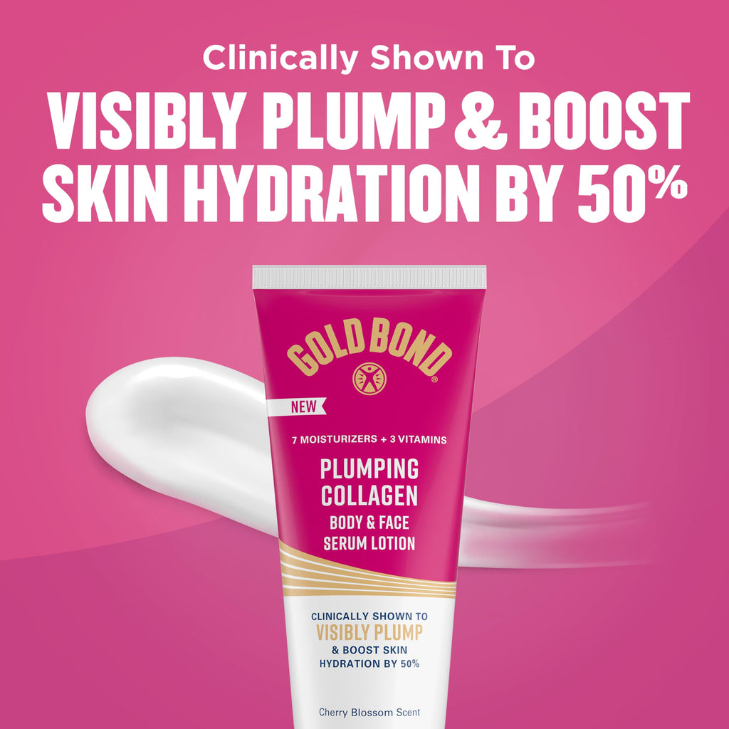 Gold Bond Plumping Collagen Body & Face Serum Lotion, Lightweight Hydrating Moisturizer with Collagen Peptide Complex