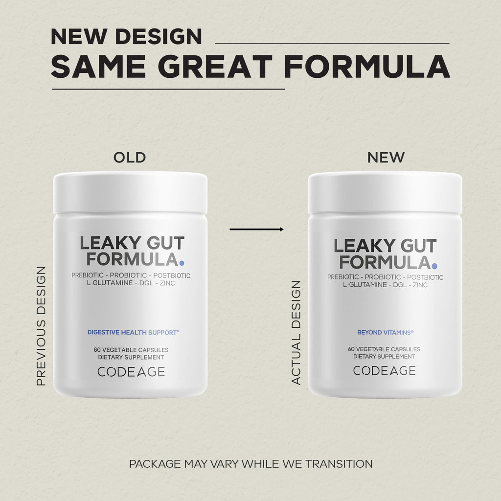 Codeage Leaky Gut Supplement, L-Glutamine, N-Acetylglucosamine, Probiotic, Butyric Acid, Polyphenols, Quercetin, DGL, Marshmallow Root, Berberine, BioPerine