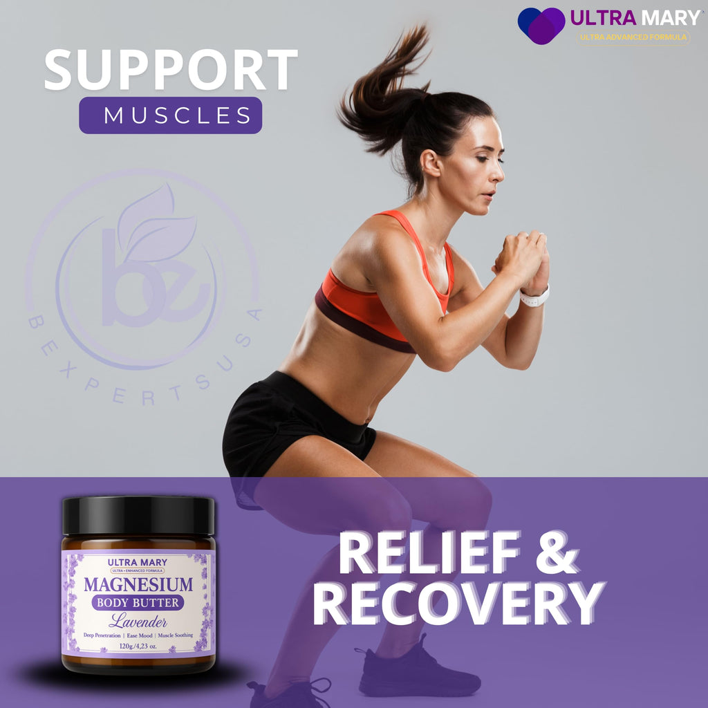 Nighttime Magnesium Cream for Pain, Nerve & Leg Cramps - Magnesium Body Butter for Sleep with Shea Butter, Jojoba Oil, Coconut Extract & Dandelion - Lavender Magnesium Lotion for Kids - 4.23oz ULTRA MARY Au supplements