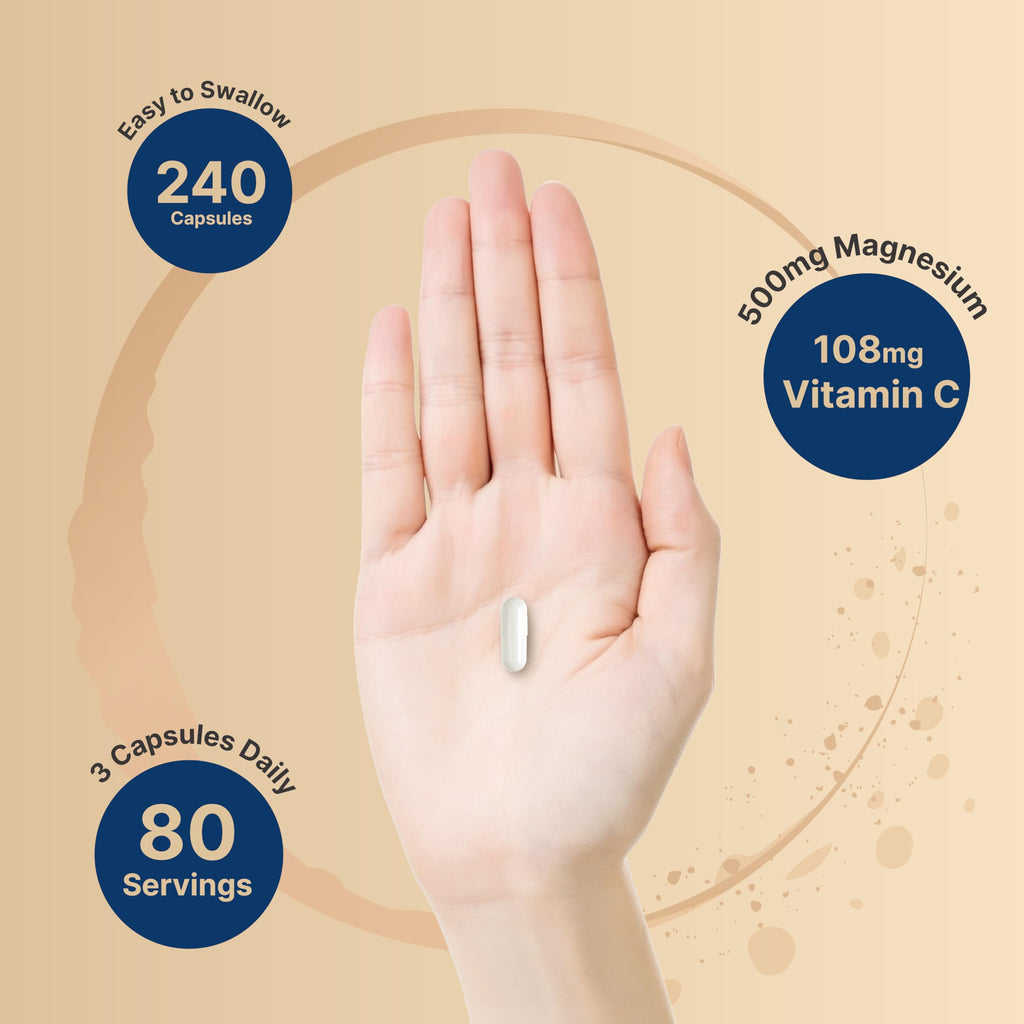 NatureBell Pure Magnesium Citrate 500mg per 3 Capsules Serving Size, 240 Capsules per Bottle