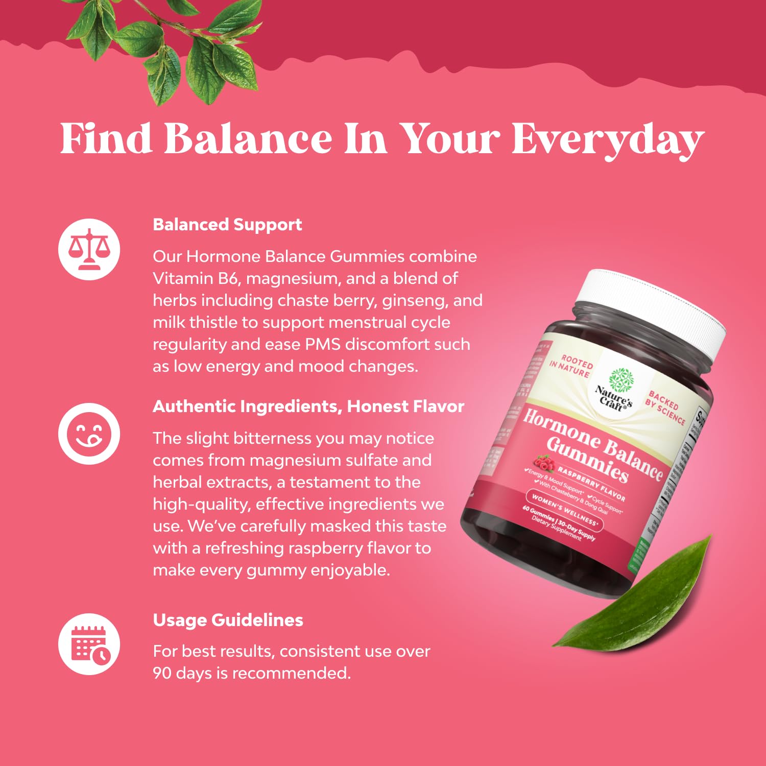 Hormone Balance for Women Gummies of All Ages - PMS Support Supplement for Women to Regulate Menstrual Cycle & Hormonal Balance Menopause & Mood Swings with Vitamin B6 & Dong Quai - 60 Chews Natures Craft Au supplements