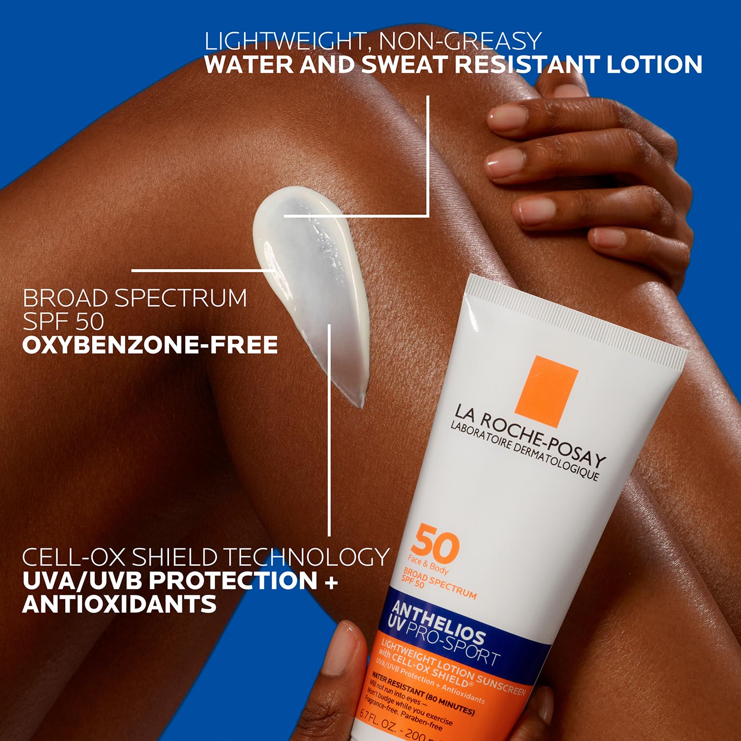 La Roche-Posay Anthelios UV Pro-Sport SPF 50 Sunscreen for Face & Body, Water & Sweat Resistant with Non-Drip Formula, Invisible Broad Spectrum Sunscreen Lotion