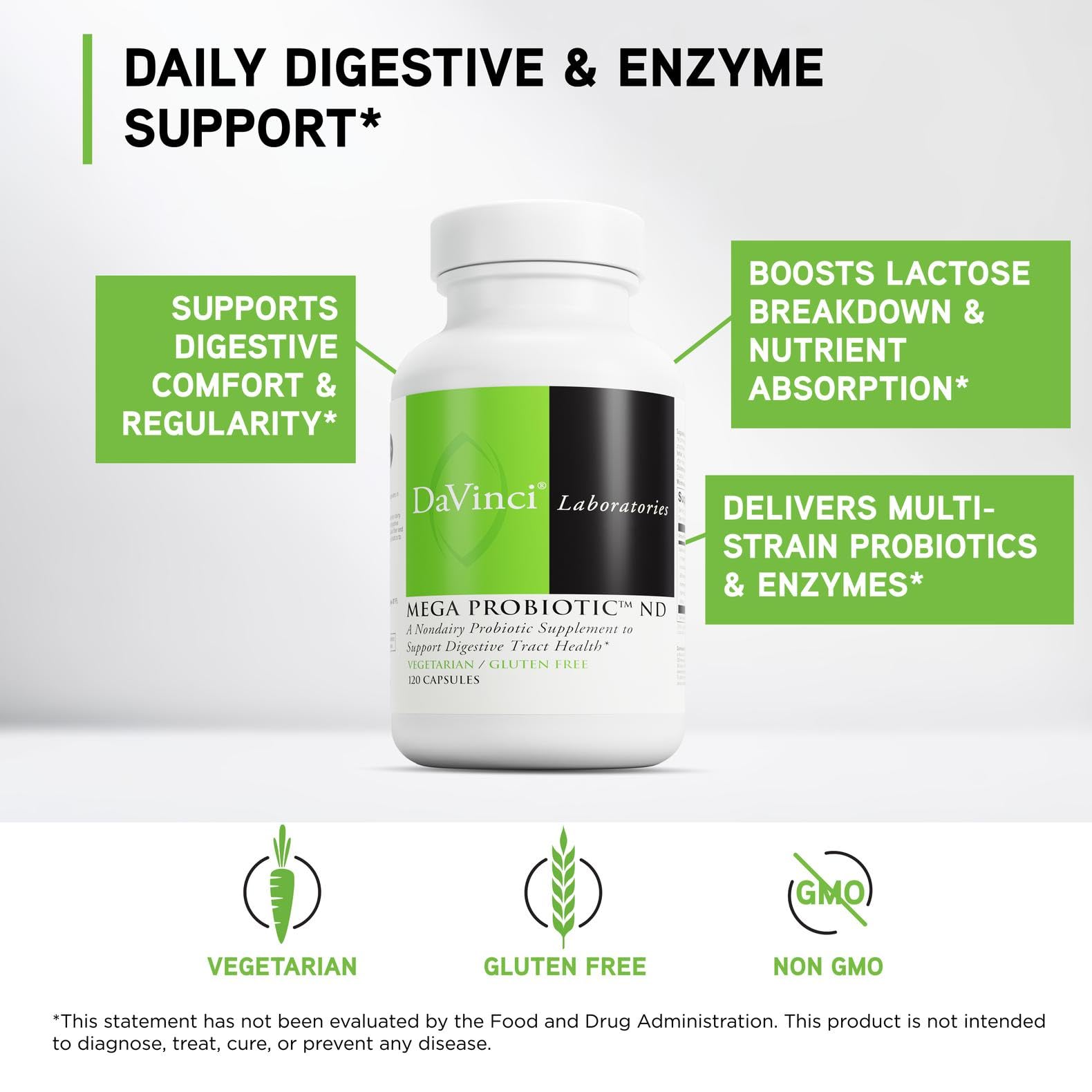 DAVINCI Labs Mega Probiotic ND - Non-Dairy Probiotic Supplement Supports Gut, Digestive & Brain Health* - Gut Health Support Supplement