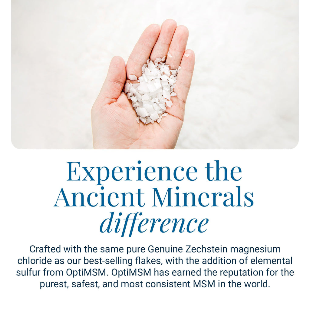 Ancient Minerals Magnesium Bath Flakes Ultra with OptiMSM – Pure Zechstein Magnesium Chloride and Organic Sulfur Bath Salts,