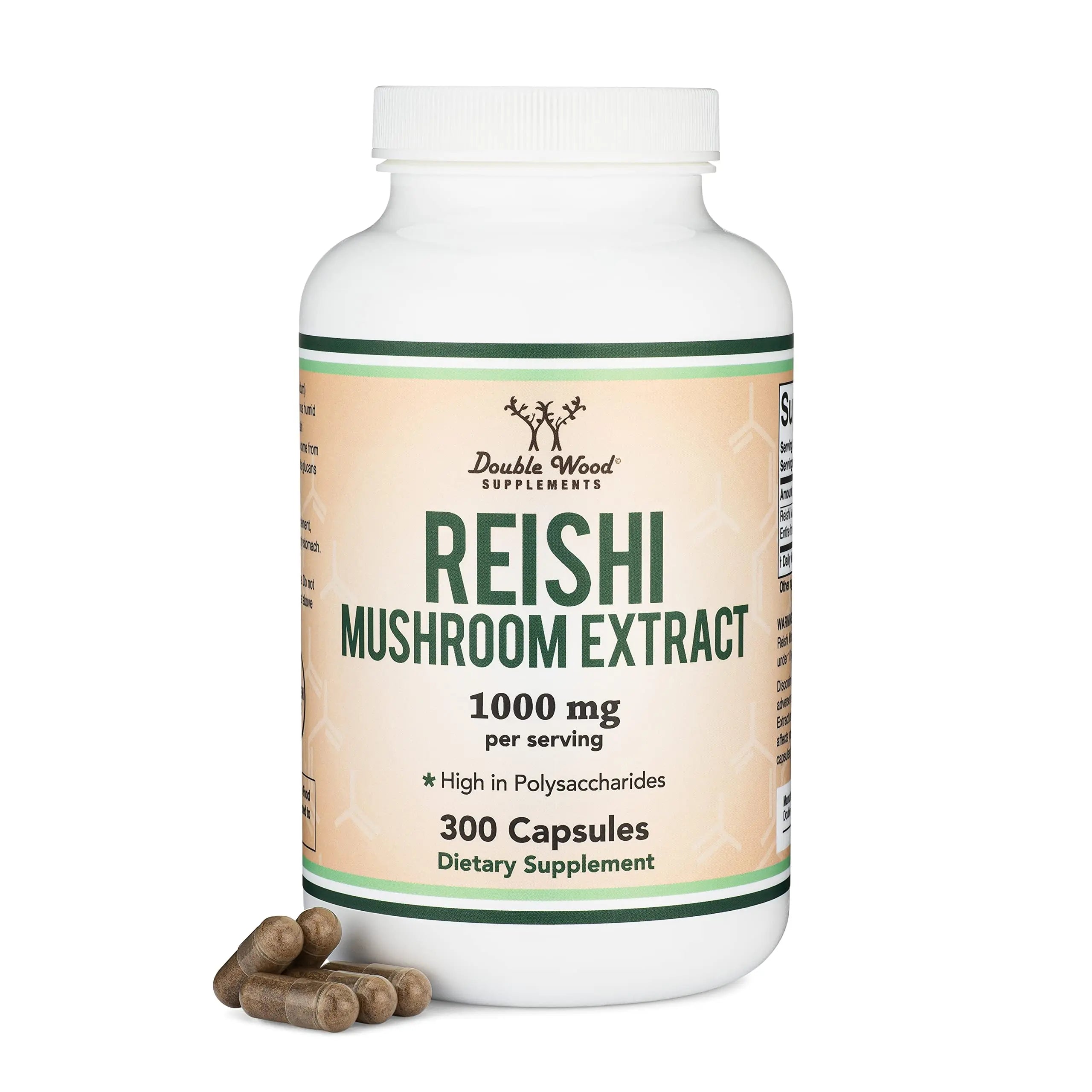 Reishi Mushroom Capsules (4:1 Ganoderma Extract, 1,000mg Red Reishi Powder Servings) Double Wood Supplements Au supplements