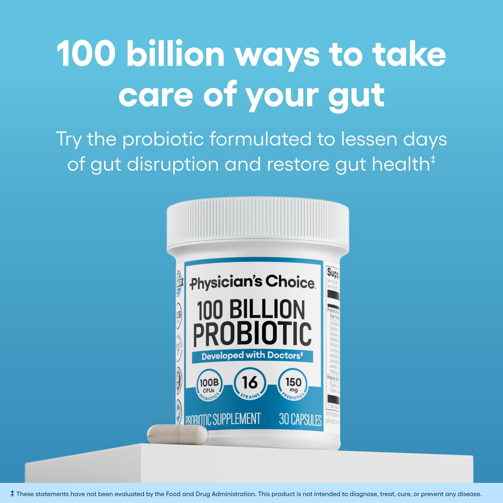 Physician's CHOICE 100 Billion Advanced Probiotic - 16 Strains + Organic Prebiotics - Digestive & Gut Health - Supports Occasional Constipation, Diarrhea, Gas & Bloating - Probiotics for Women & Men Physician's CHOICE Au supplements