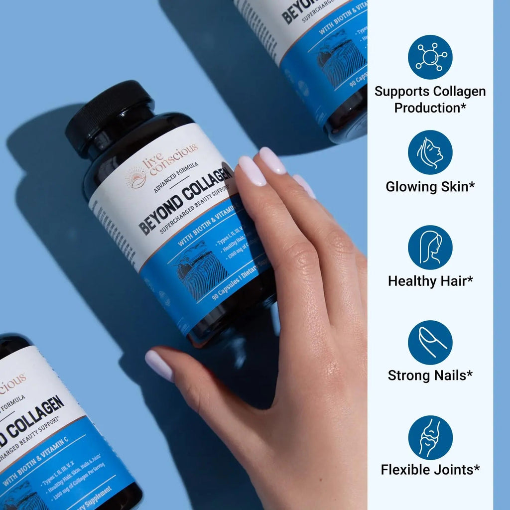 Live Conscious Beyond Collagen Multi Collagen Capsules - Types I, II, III, V & X - Hydrolyzed Blend with Biotin & Vitamin C Live Conscious Au supplements