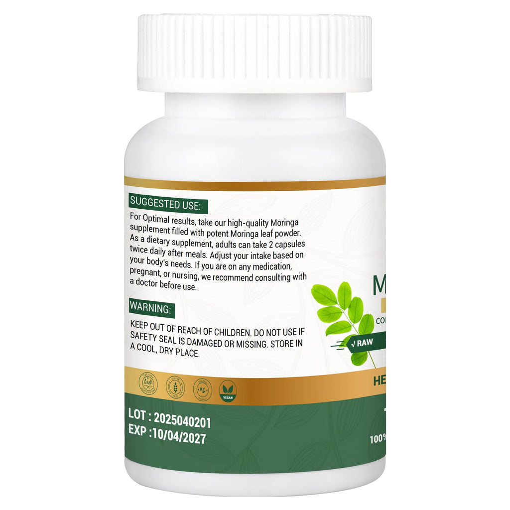 Moringa Capsules, Moringa Pure Capsules For Energy, Immune Support, Gut Health & Powerful Green Superfood, Rich In Antioxidants, Essential Vitamins & Amino Acids