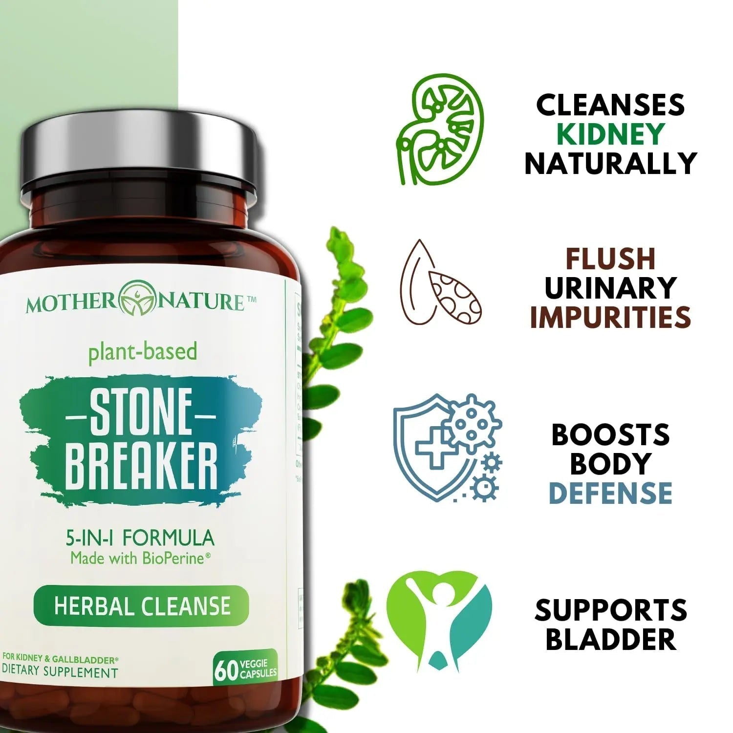 Stone Breaker Chanca Piedra Capsules, Dissolve Kidney & Gallbladder, Detoxify Urinary Tract, Flush Impurities, Kidney Support with Celery Seed Extract - 60 Veg Capsules Mother Nature Organics Superfoods for Organic Living Au supplements