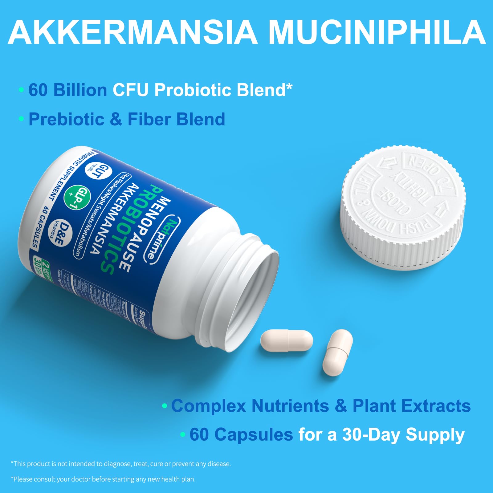 Natprime Menopause Supplements for Women - 60 Billion CFU Akkermansia Probiotic for Hormonal Balance, Night Sweats, Hot Flashes Relief, Gut Health, Mood Support & URO Viginal probiotic - 60 Ct 30 Day Natprime Au supplements