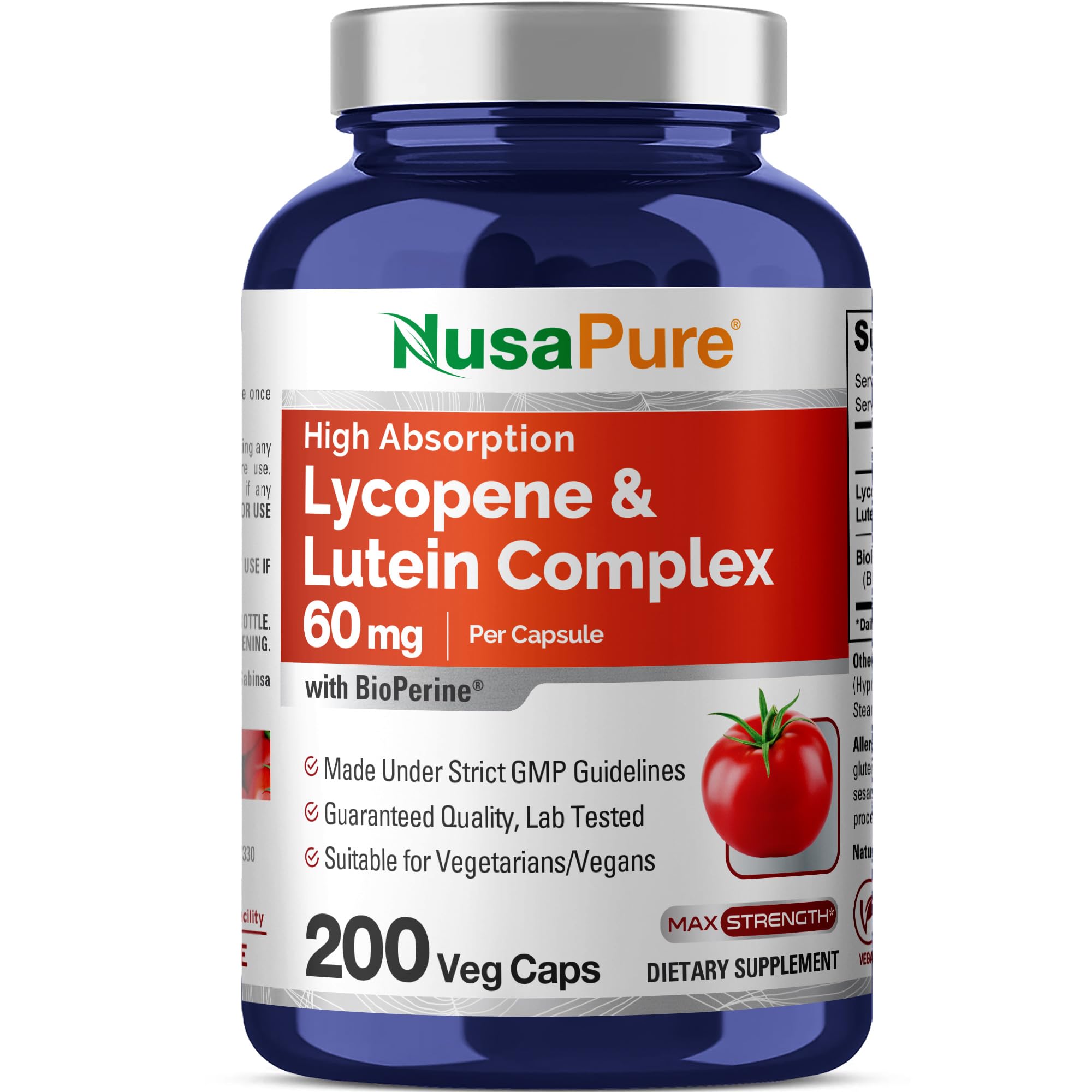 NusaPure Lycopene & Lutein Complex 60mg per Caps, 200 Veggie Capsules (Non-GMO, Vegan) NusaPure Au supplements