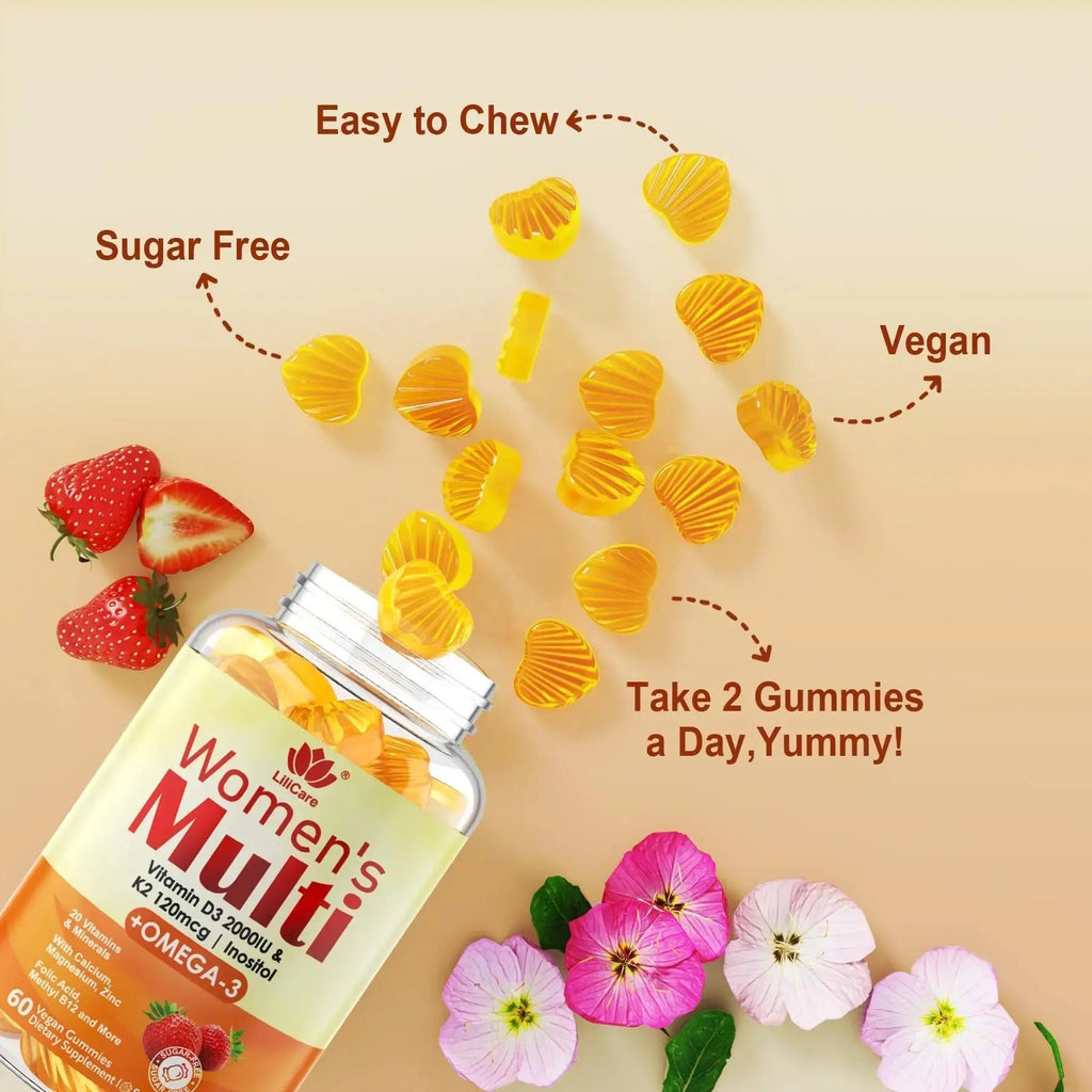 Womens Multivitamin Gummy with Omega 3（DHA/EPA), Vitamin D3 K2, Calcium, Inositol, Daily Womens Vitamin A C E B Complex LILICARE Au supplements