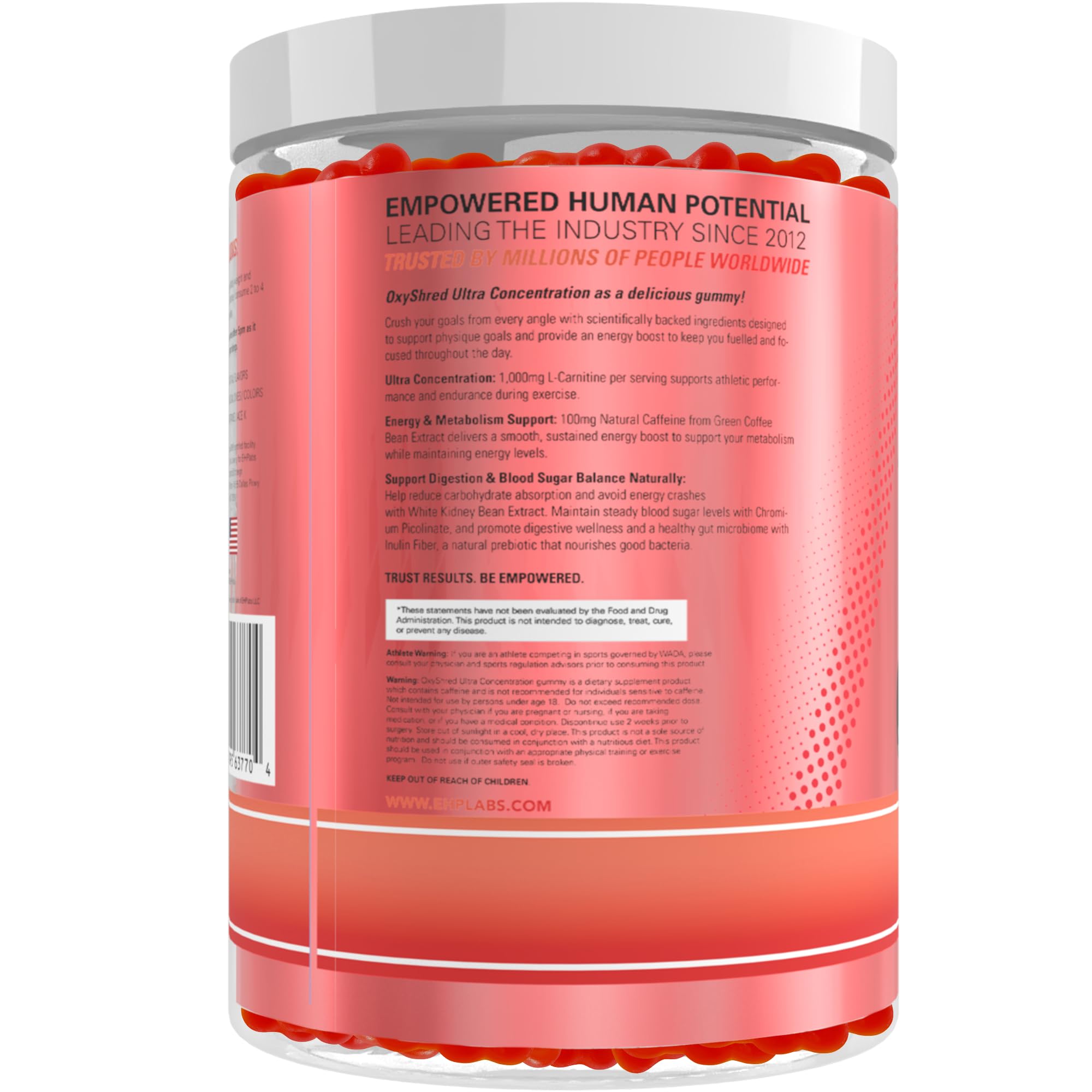 EHP Labs OxyShred Gummies - Pre Workout Gummies & Energy Chews with 100mg Caffeine, L-Carnitine for Thermo & Metabolic Support, All Natural Energy Boost