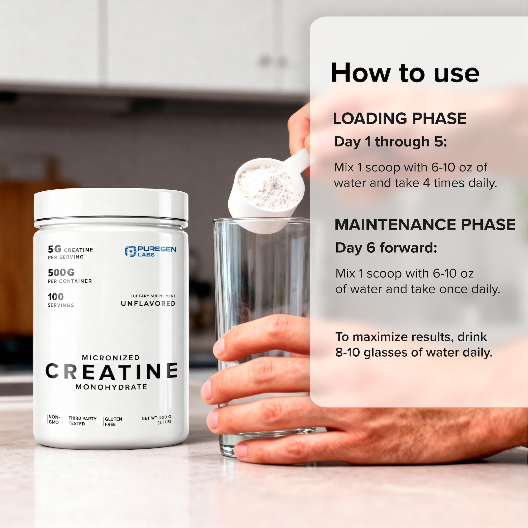 Puregen Labs Micronized Creatine Monohydrate Powder 500g – Pure, Unflavored, No Additives | 5000mg Per Serv (5g) - 100 Servings | Third Party Tested for Quality P Puregen Labs Au supplements