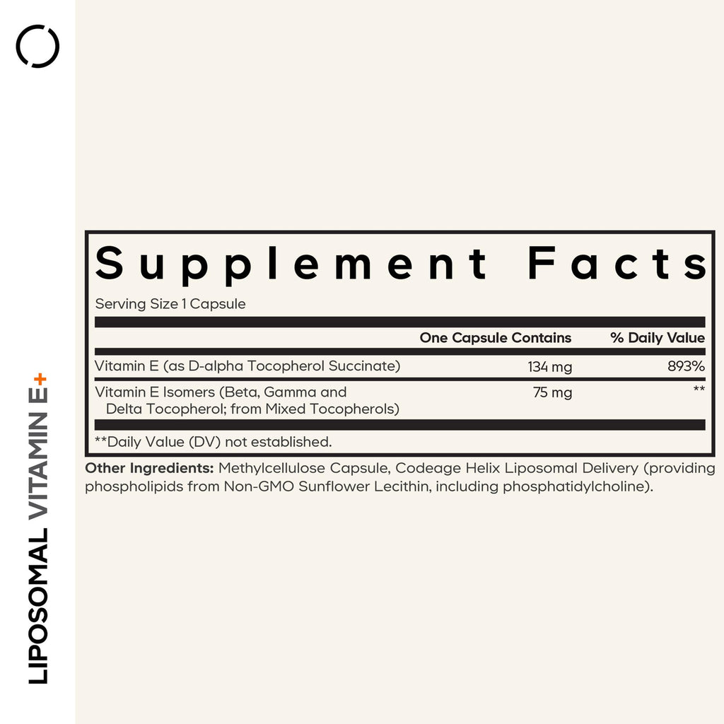 Codeage Liposomal Vitamin E Supplement - All Vitamin E Tocopherols - 3-Month Supply - Alpha Tocopherols, Beta, Gamma, and Delta - Liposomal Mixed Tocopherols - Non-GMO Phospholipid - 90 Capsules Codeage Au supplements