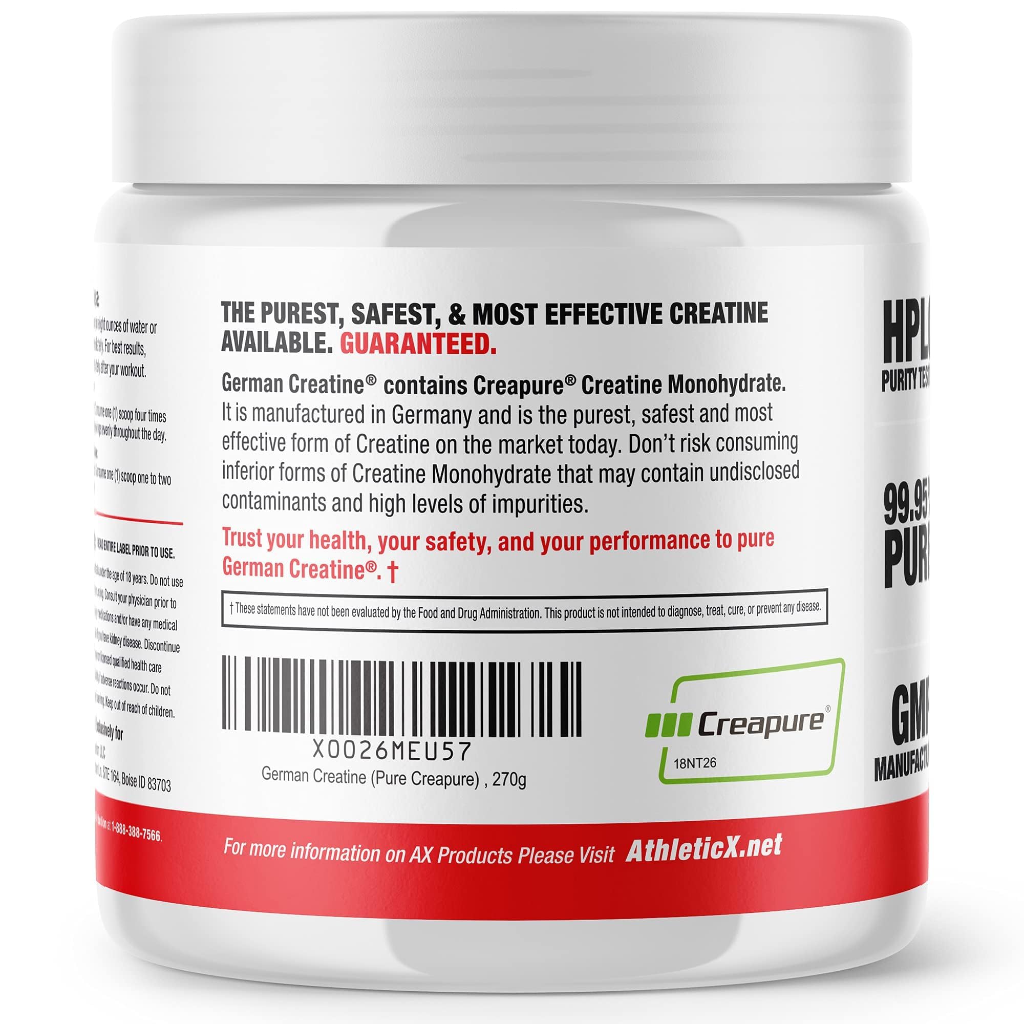 German Creatine - Micronized Creatine Monohydrate Powder, 99.99% Pure Creapure for Muscle Growth, Strength & Performance, Supports Muscle Recovery, 3rd Party Tested