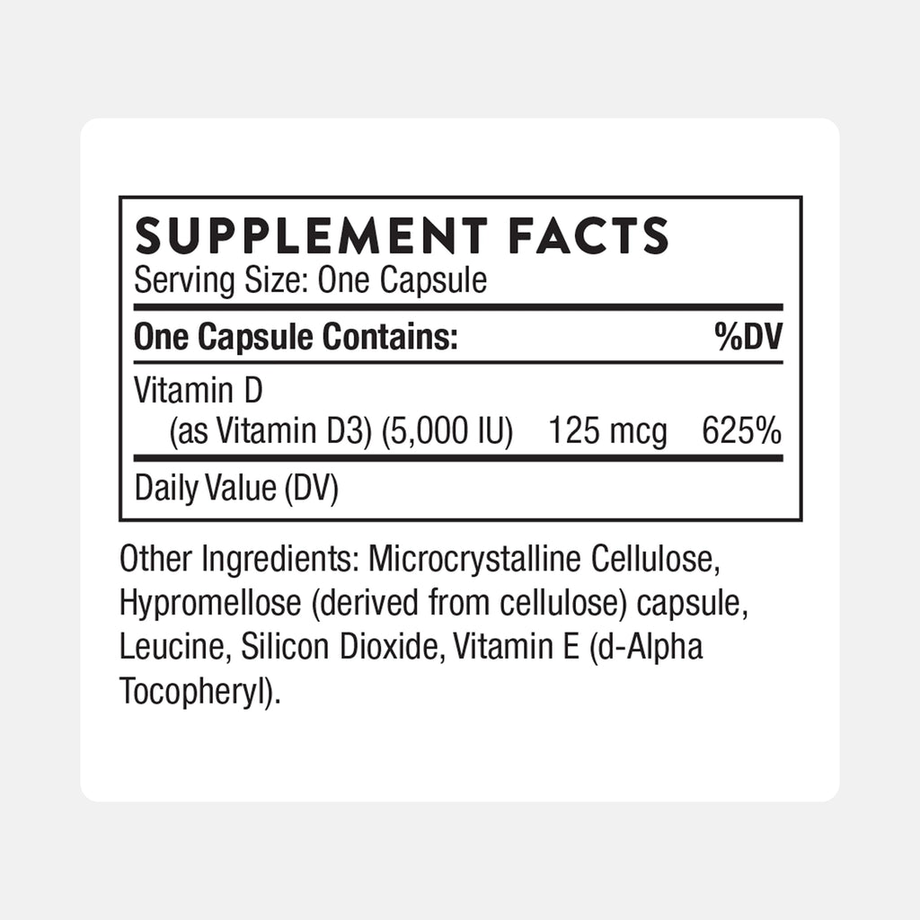 THORNE - Vitamin D-5,000 - Vitamin D3 Supplement - Supports Healthy Bones, Teeth & Muscles, Plus Cardiovascular