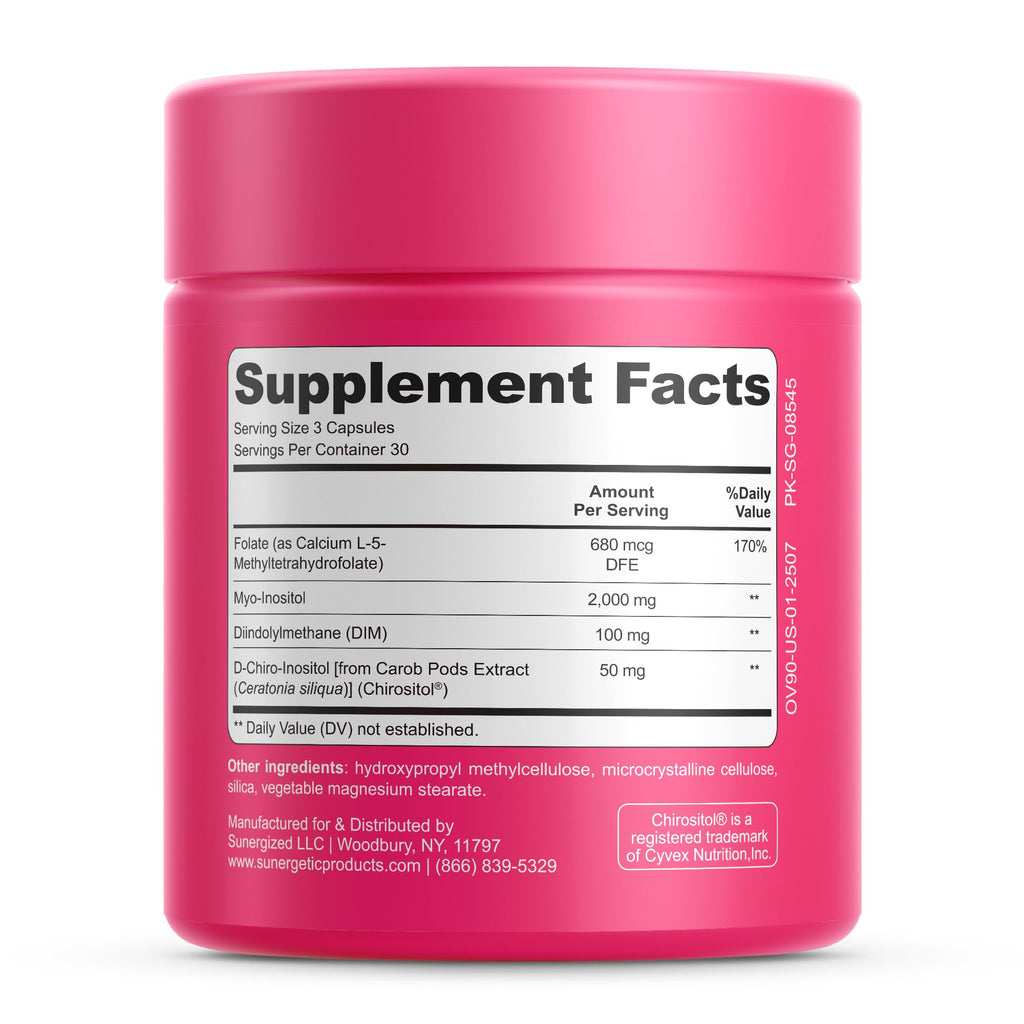 Premium Ovarian Health Support Supplement – Hormone Balance, Ovulation & Cycle Regularity - Myo-Inositol & D-Chiro Inositol Supplement for Women – 40:1 Inositol Ratio With Folate & DIM – 90 Capsules Sunergetic Au supplements