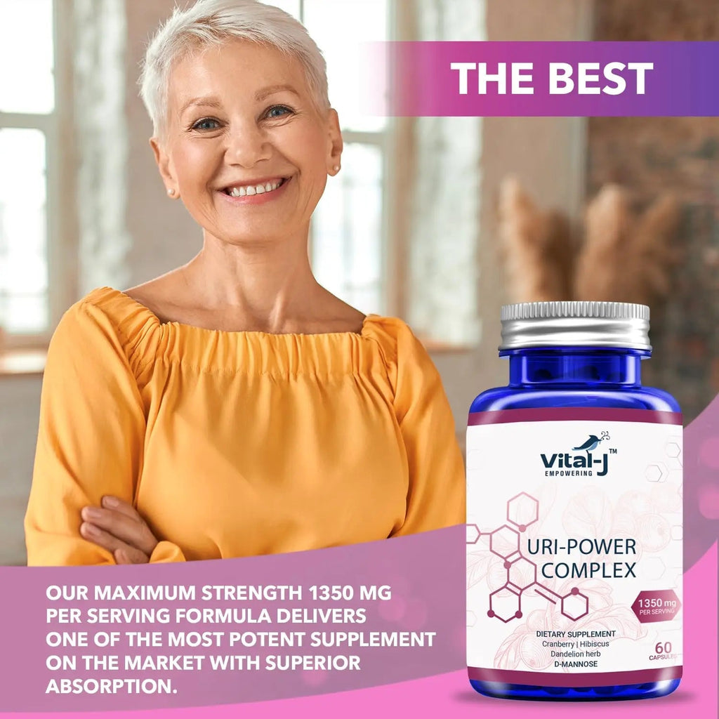 4-IN-1 URI POWER COMPLEX 1350mg - D Mannose, Cranberry, Hibiscus, and Dandelion Herb - Naturally Cleanse the Bladder and Urinary Tract 60 capsules – Specialized Approach for UTI Avoidance Vital-J Empowering Au supplements