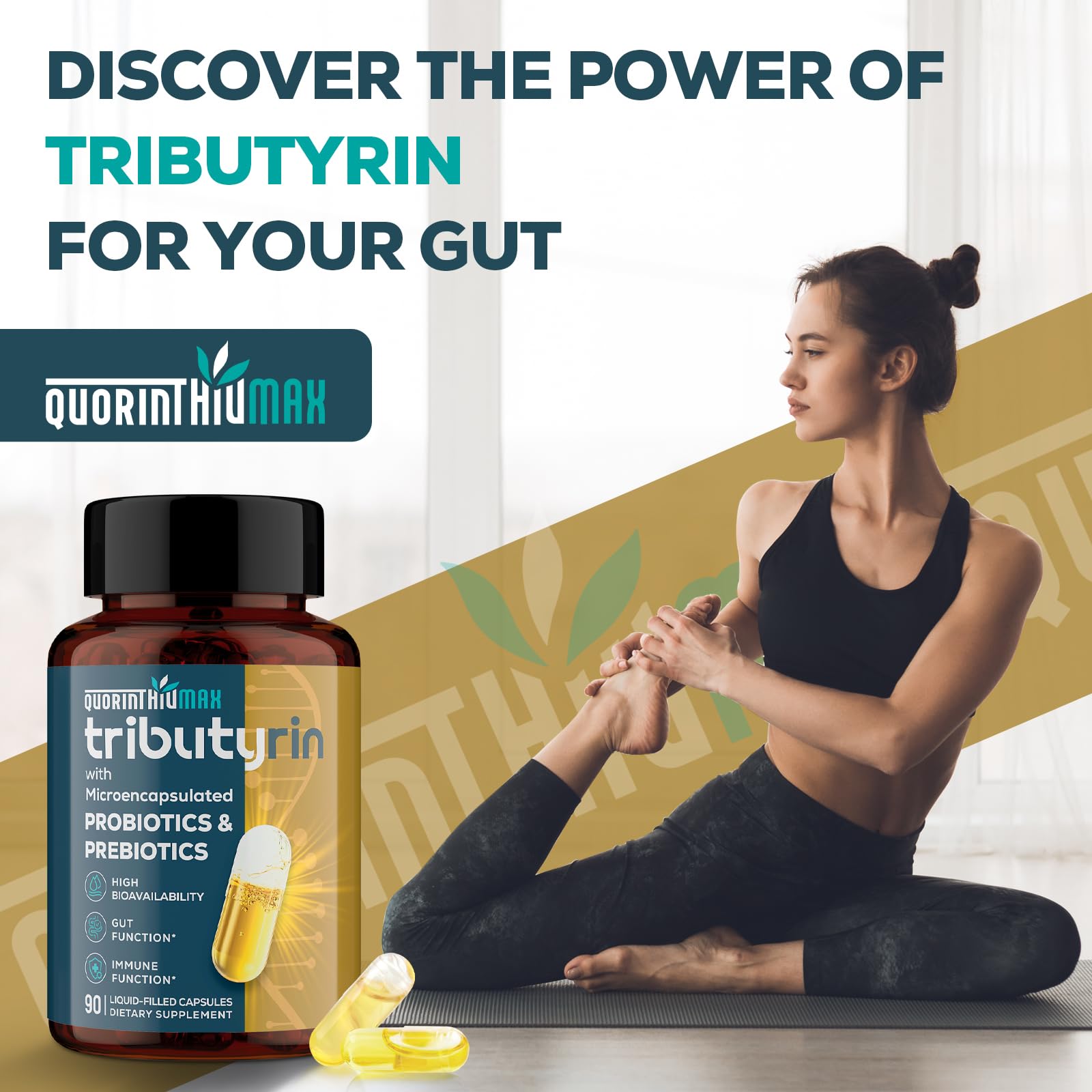Tributyrin Supplement for Gut & Immune 800mg | High Bioavailability with Microencapsulated Probiotics & Prebiotics - Advanced Liquid-Filled Tributyrin Complex, Gluten Free, 90 Capsules Quorinthiumax Au supplements