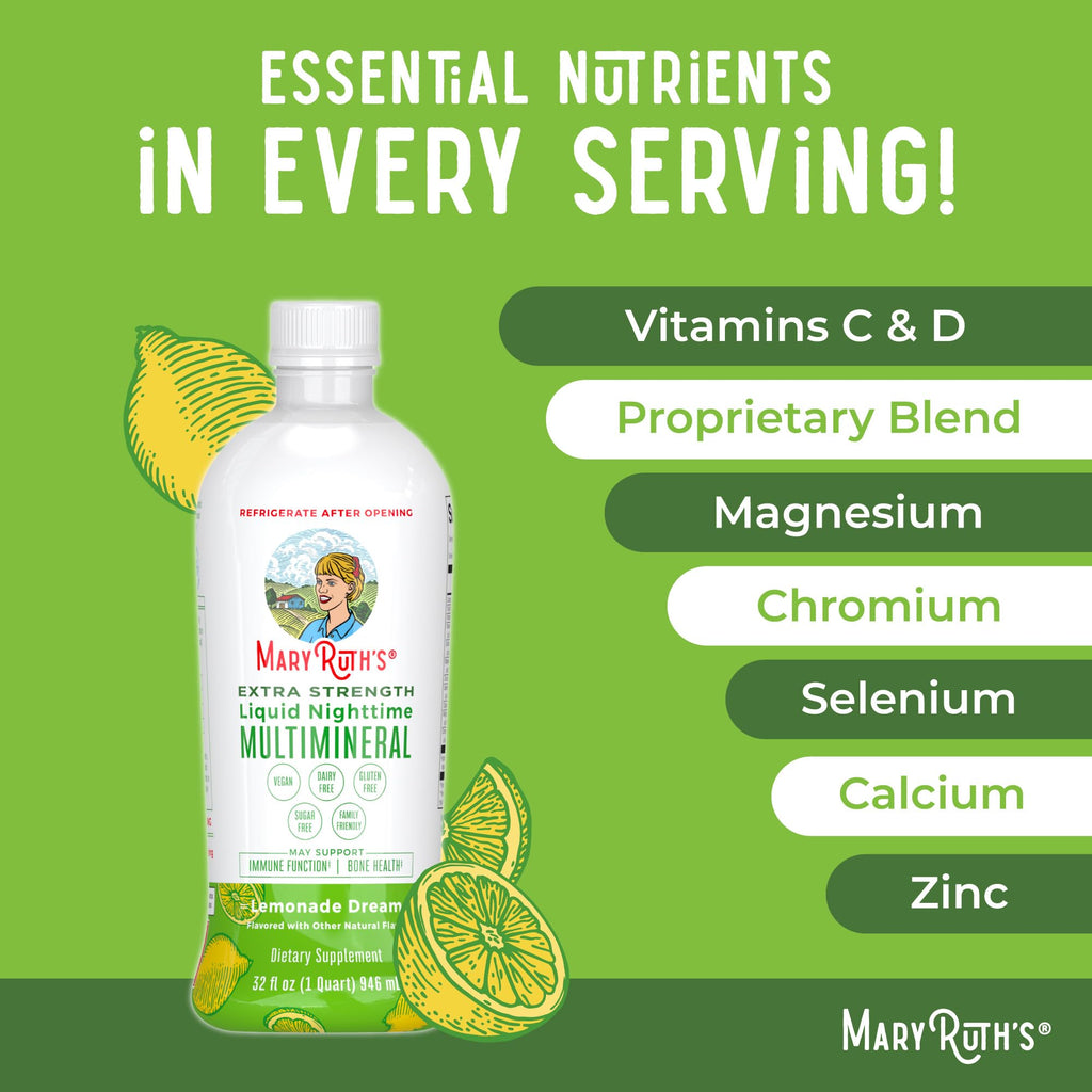 MaryRuth Organics Extra Strength Nighttime Liquid Multimineral | Sugar Free | Calm Magnesium Citrate | NO Melatonin | Calcium Magnesium Zinc | Muscle Relaxation | Lemonade Flavor | Vegan | 32 Serving MARYRUTH'S Au supplements