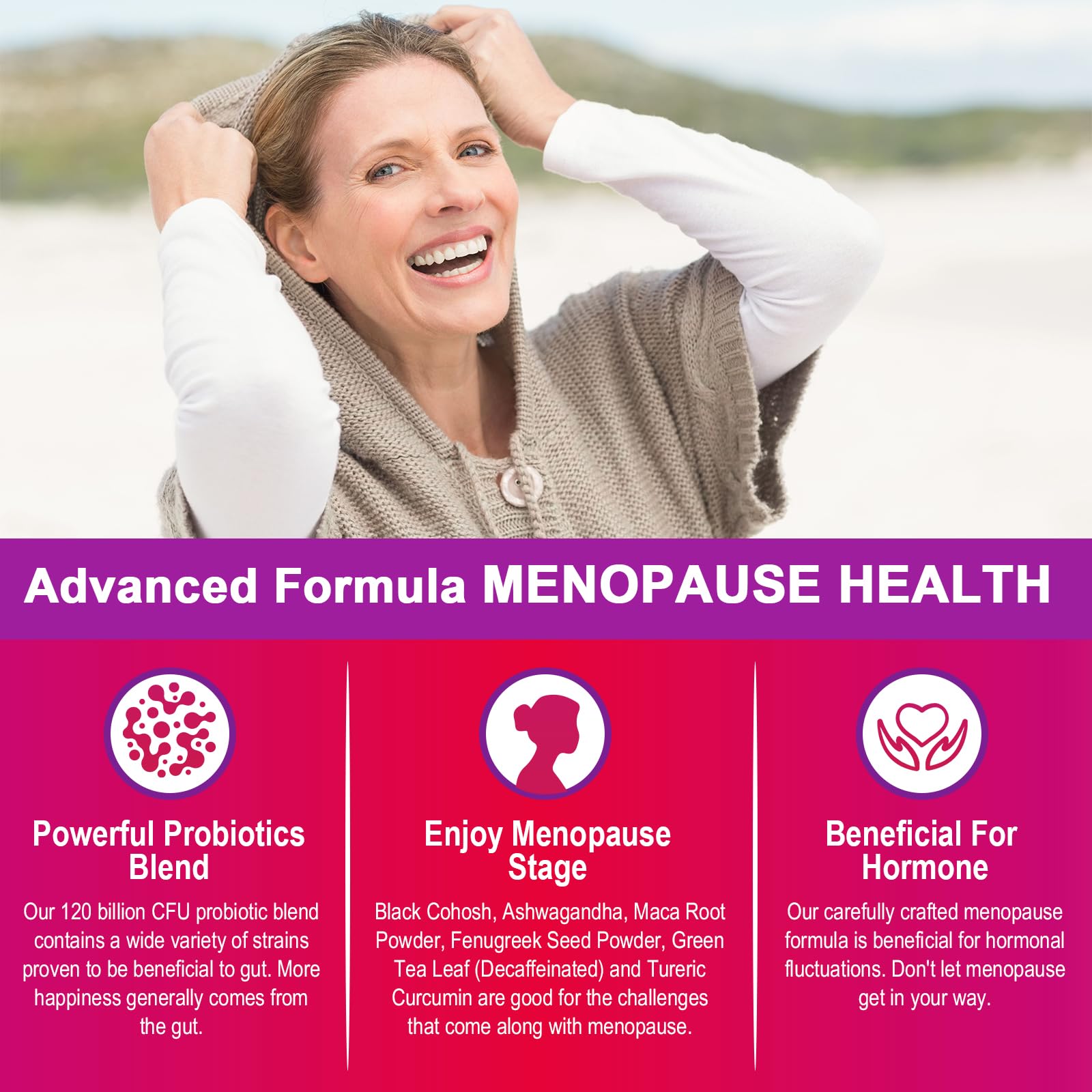 Menopause Supplements for Women, 120 Billion CFU Menopause Probiotics for Women, All-Natural Probiotic for Hot Flashes Menopause, Night Sweats, Mood Swings, Gut and Hormone - 60 Herbal Capsules Zwllood Au supplements